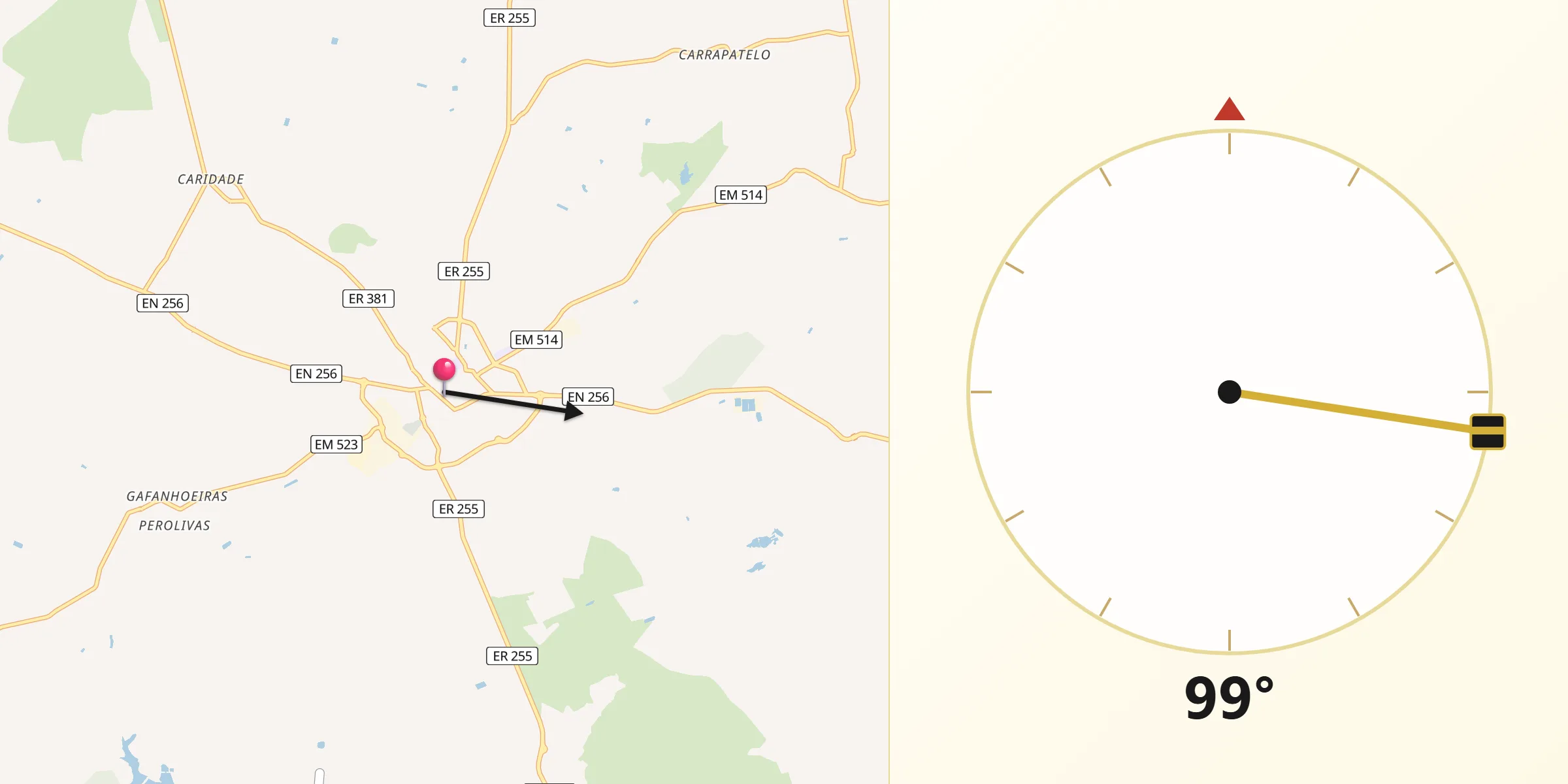 Direção da Qibla a partir de Reguengos de Monsaraz