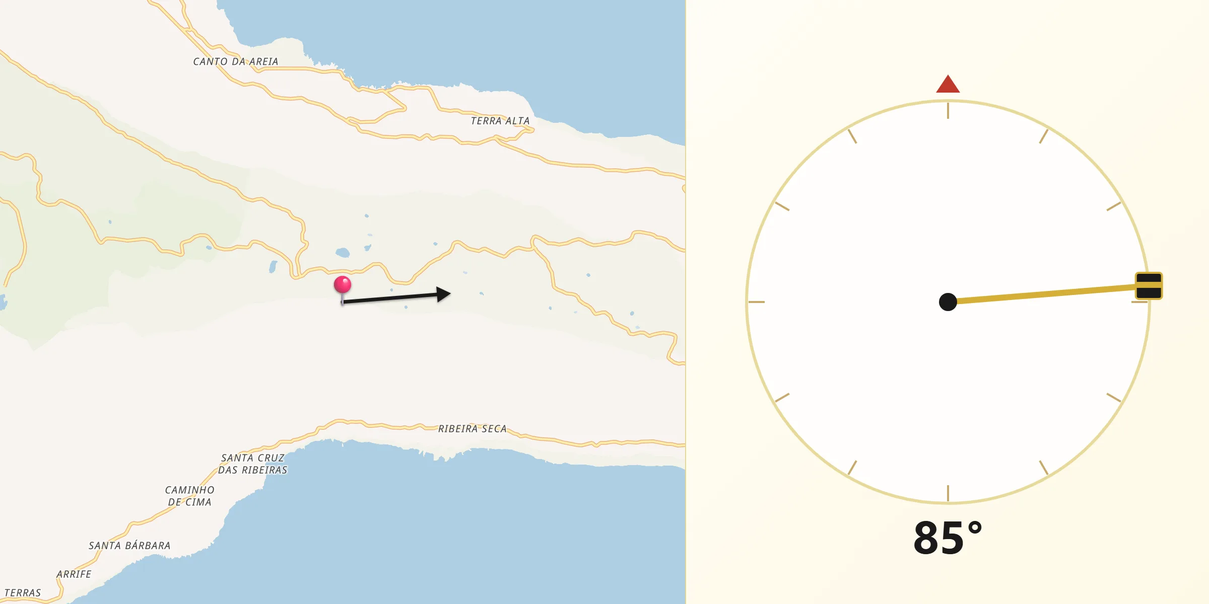 Direção da Qibla a partir de Lajes do Pico