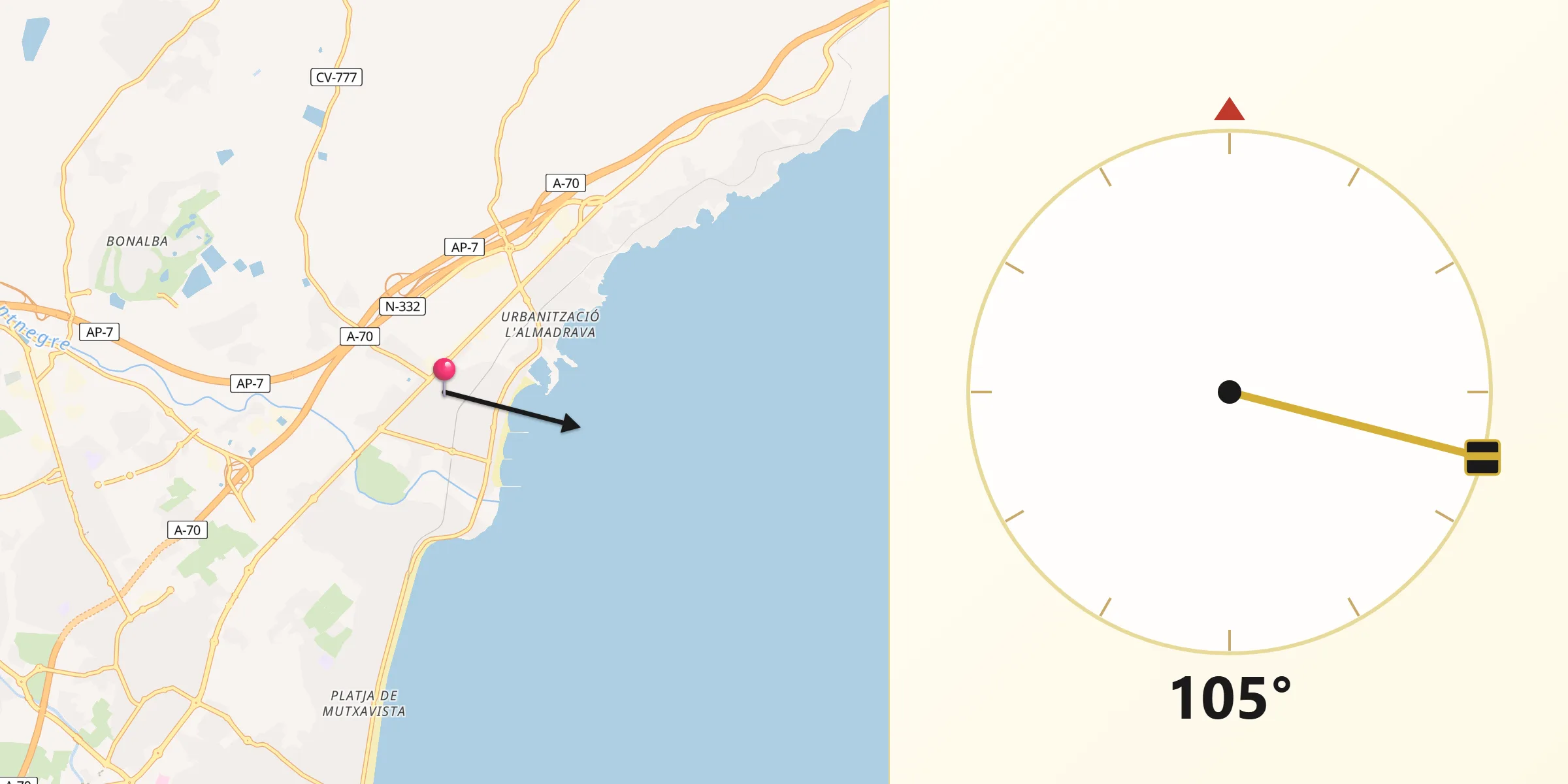 Dirección de la Qibla desde Campello