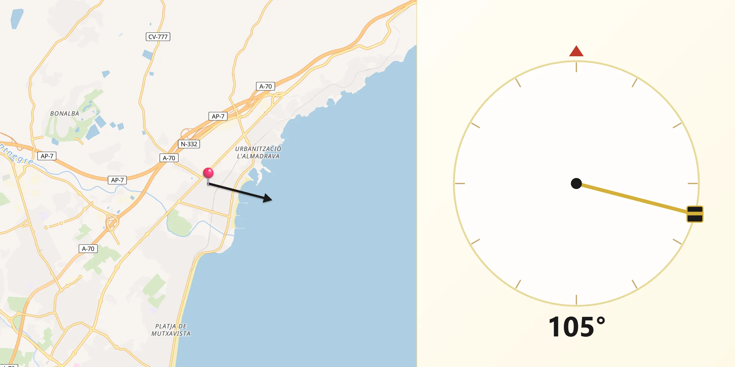Dirección de la Qibla desde Campello