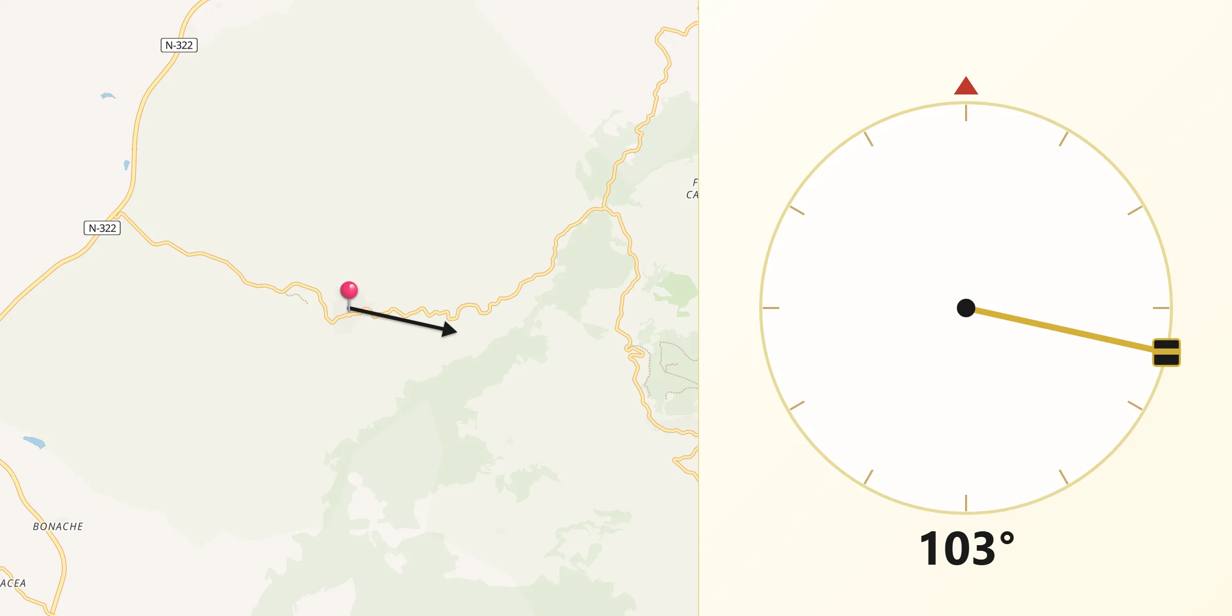 Dirección de la Qibla desde Génave