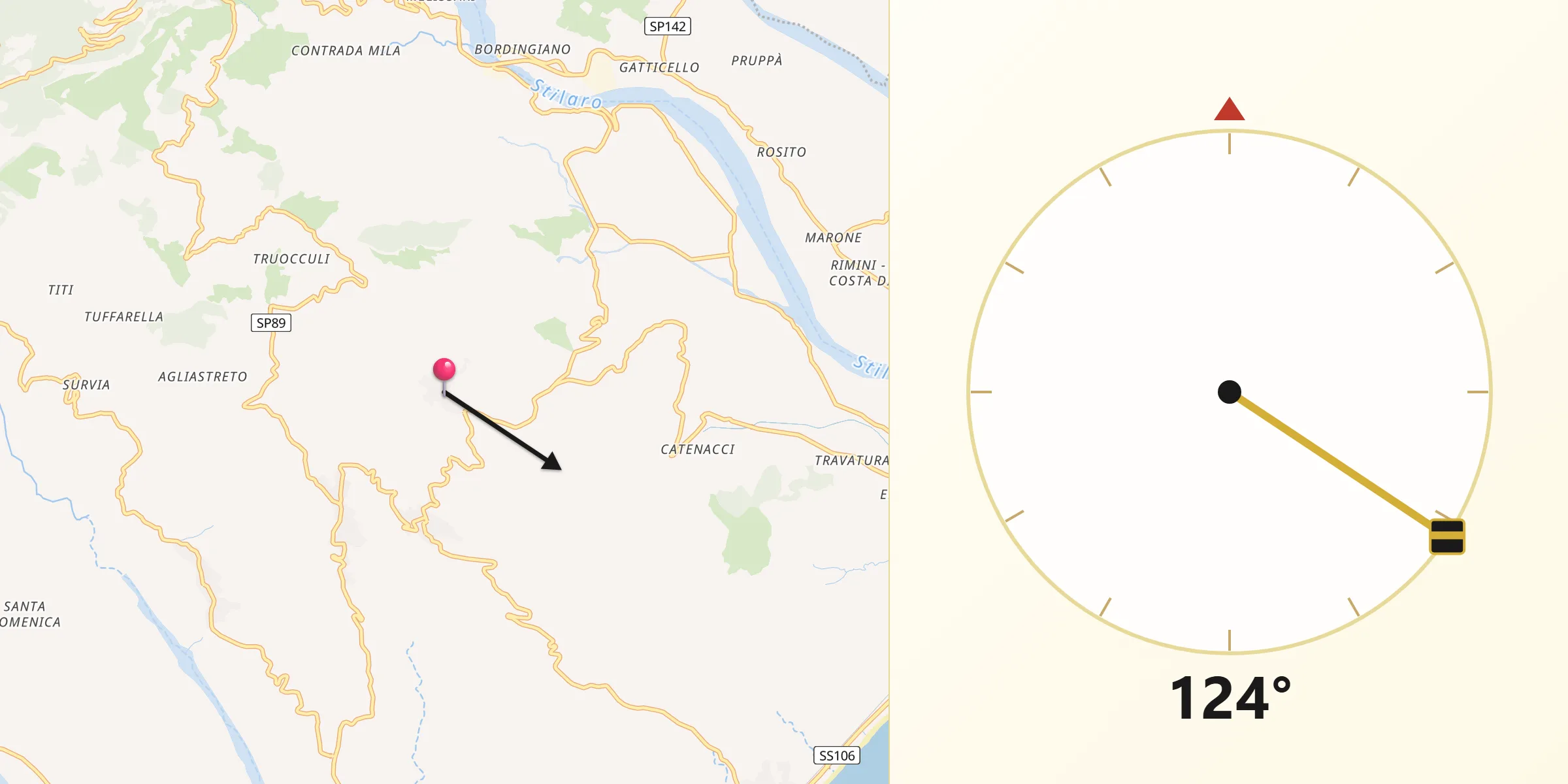 Direzione della Qibla da Camini