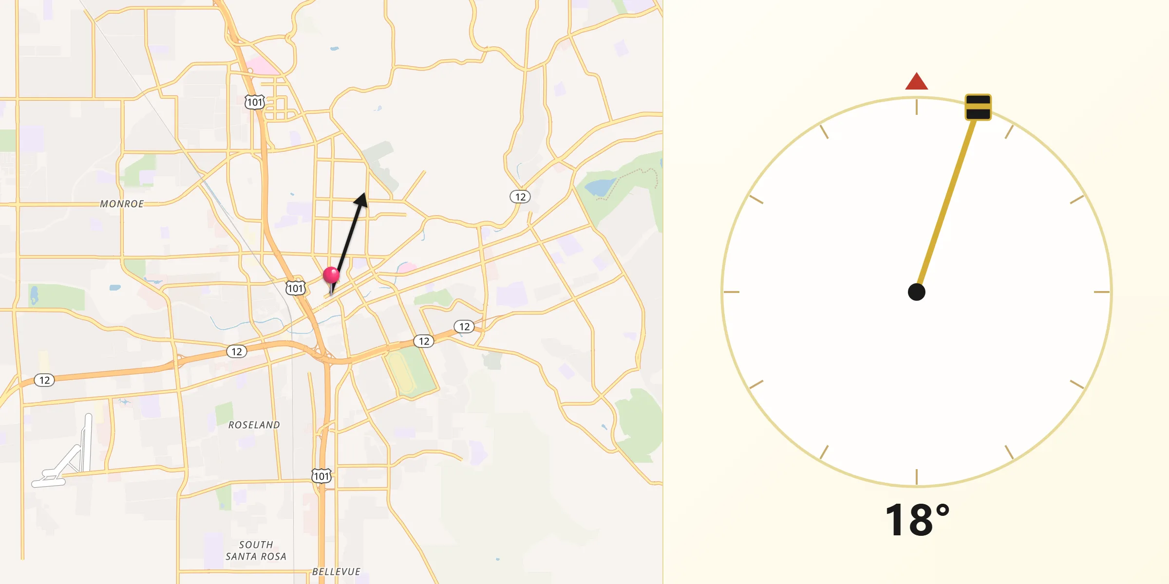 Dirección de la Qibla desde Santa Rosa