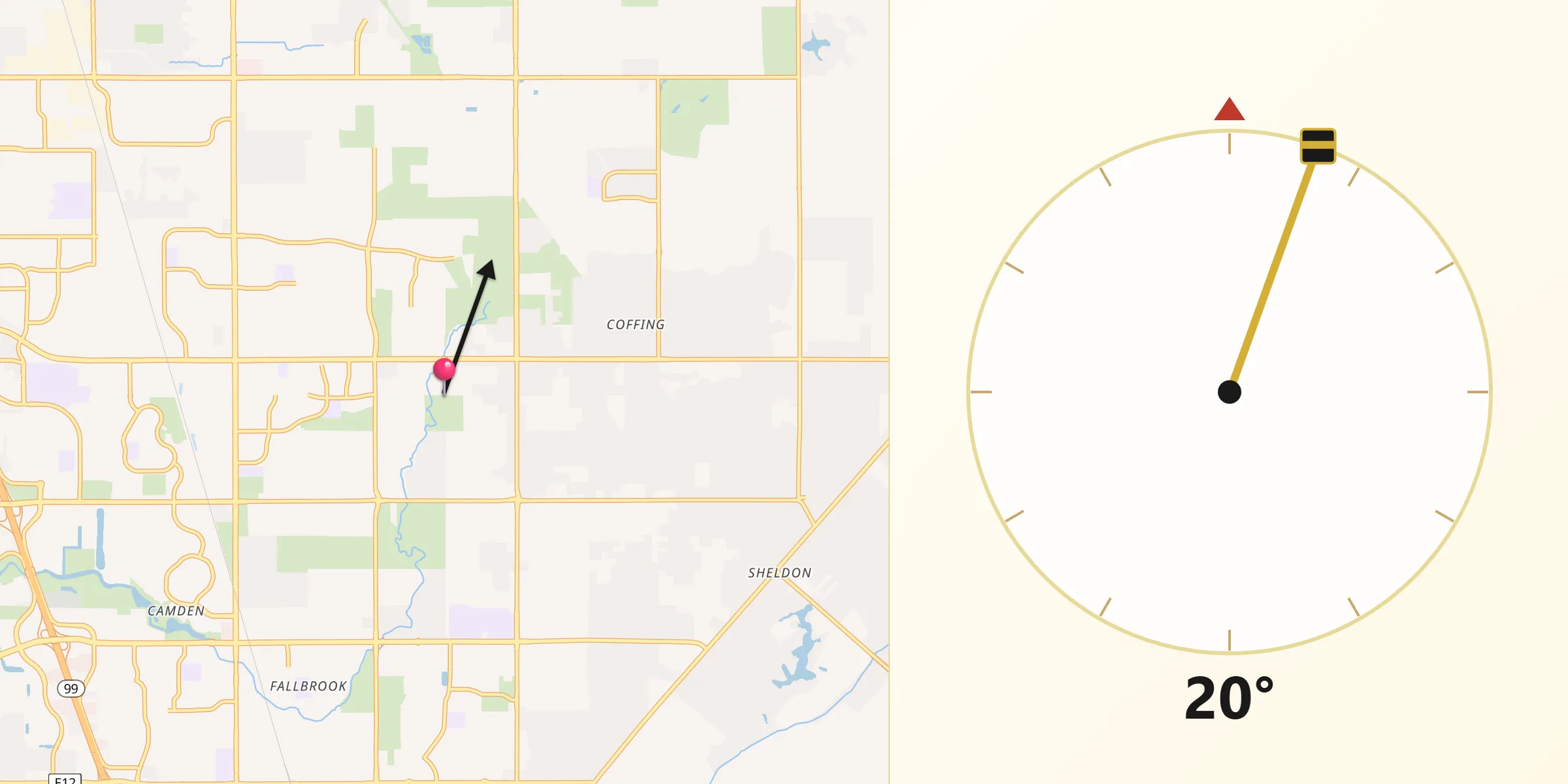 Qibla Direction from Sacramento County