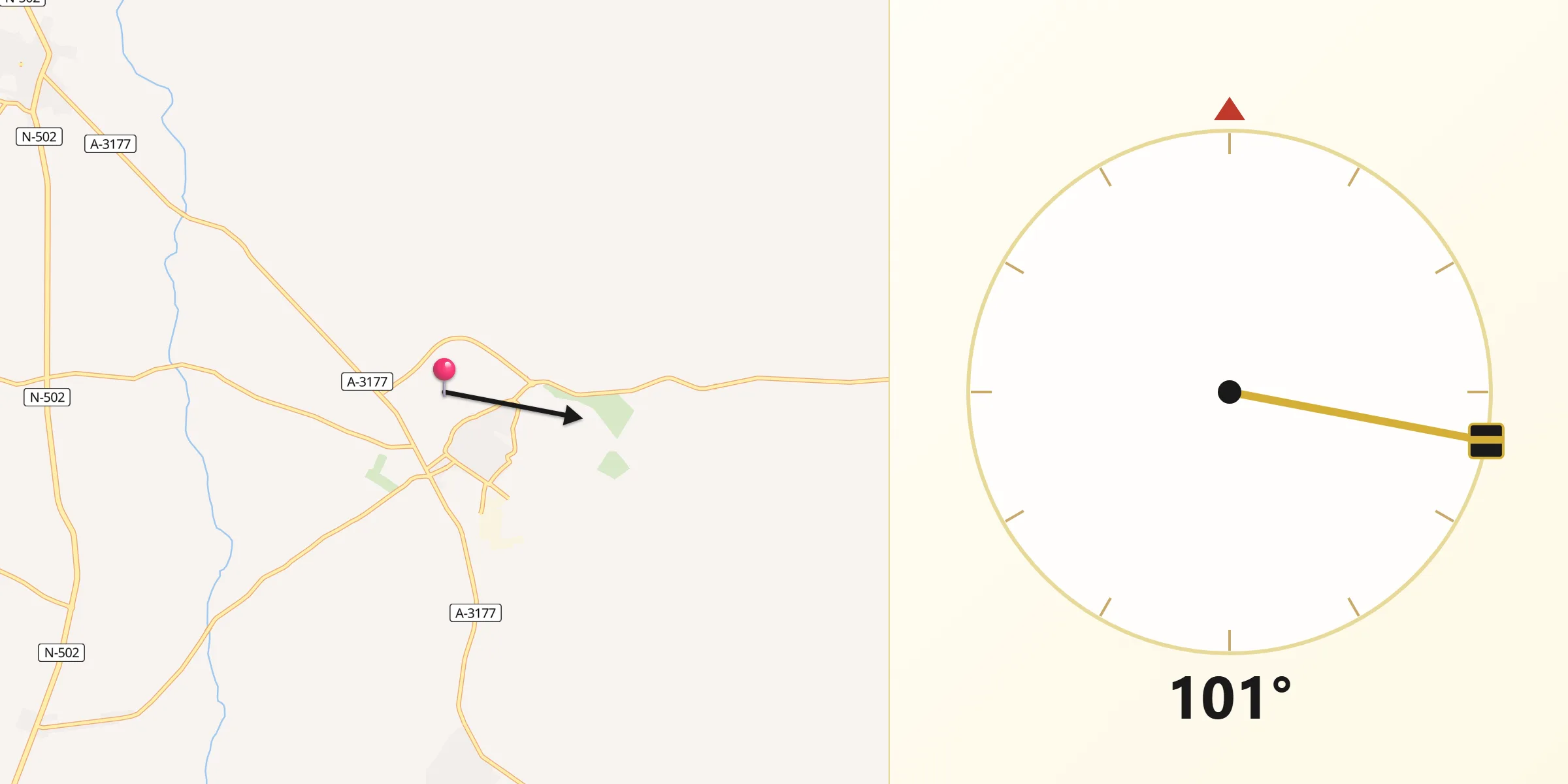 Dirección de la Qibla desde Dos Torres