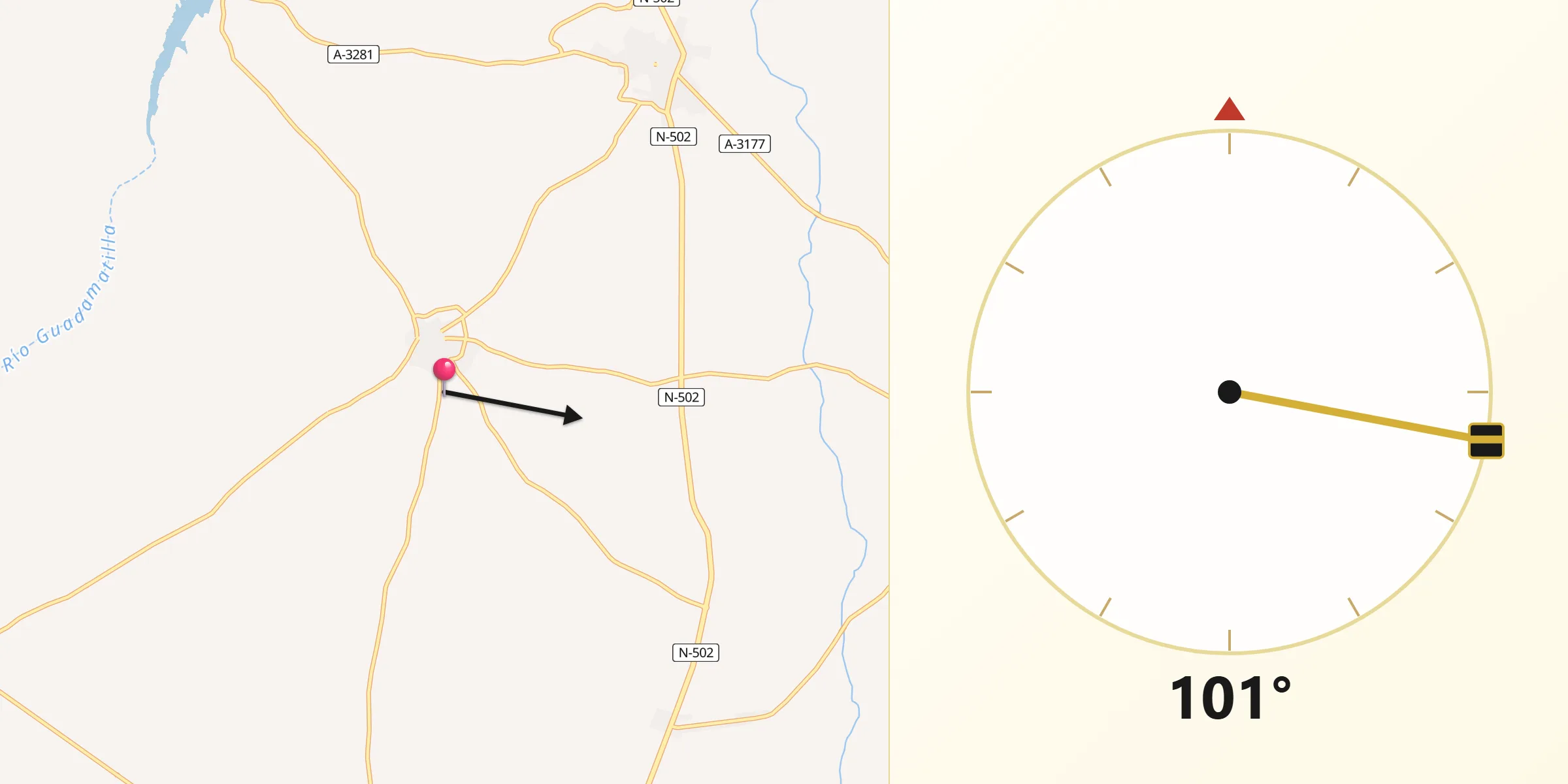 Dirección de la Qibla desde Villaralto