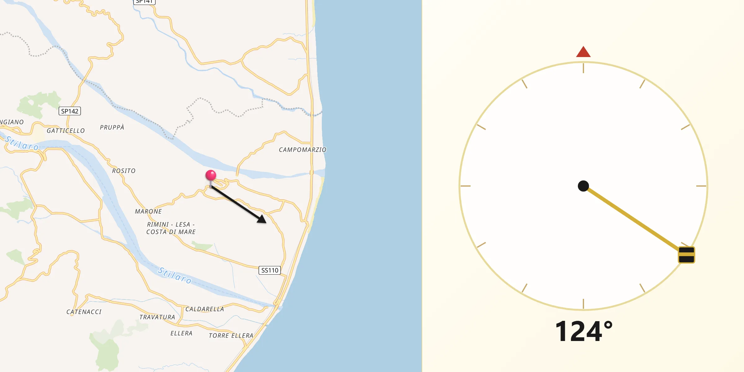 Direzione della Qibla da Monasterace