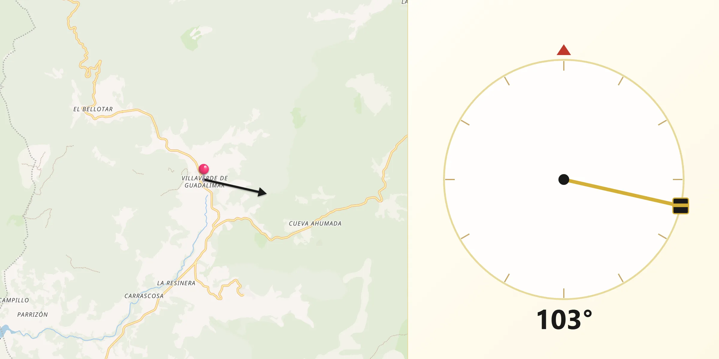Dirección de la Qibla desde Villaverde de Guadalimar