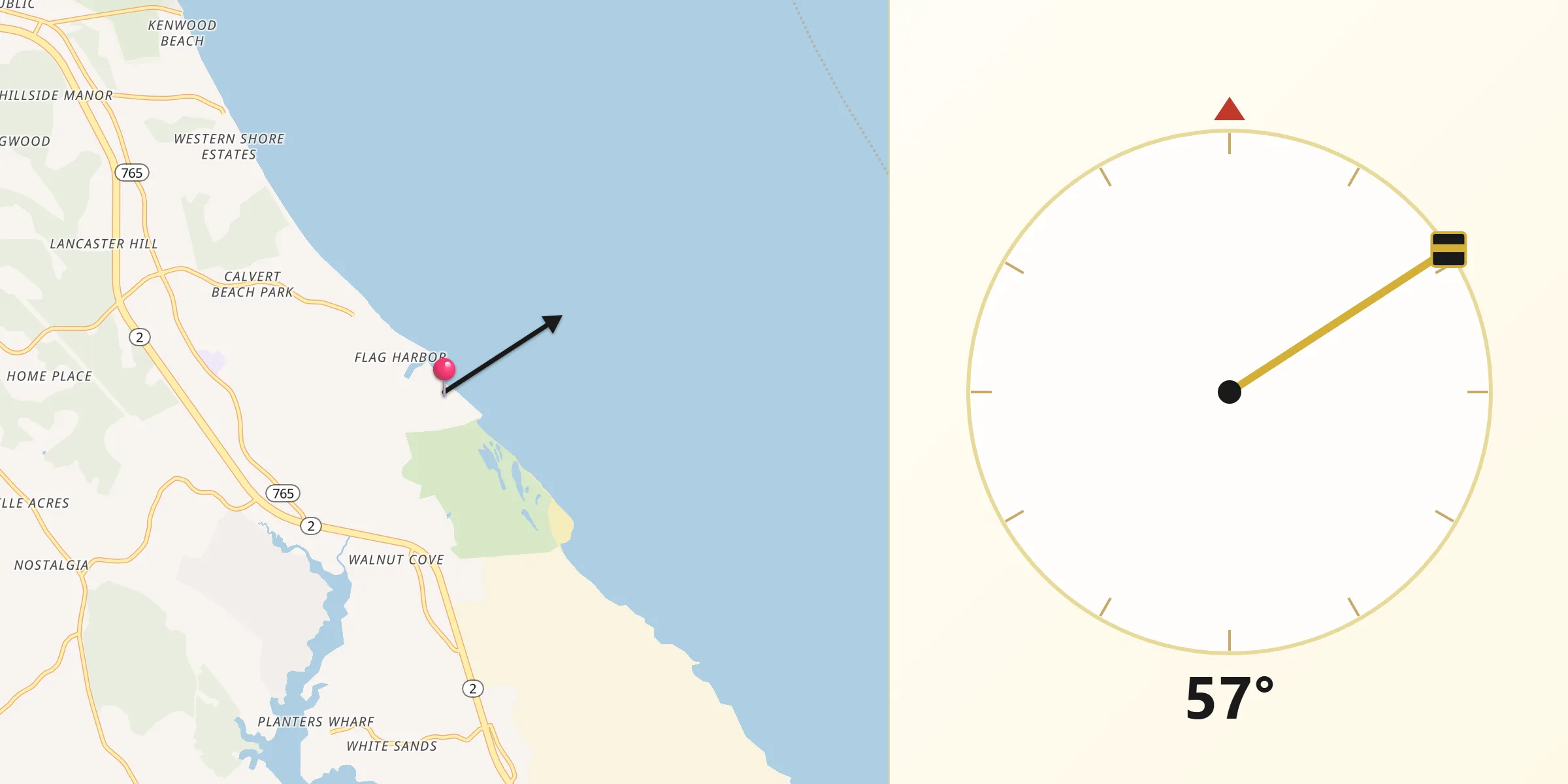 Dirección de la Qibla desde Long Beach