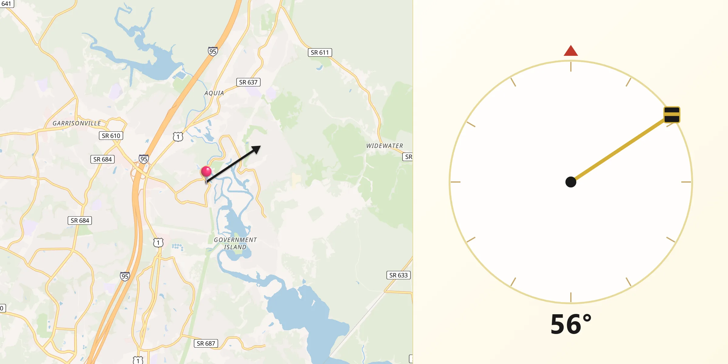 Qibla Direction from Aquia Harbour