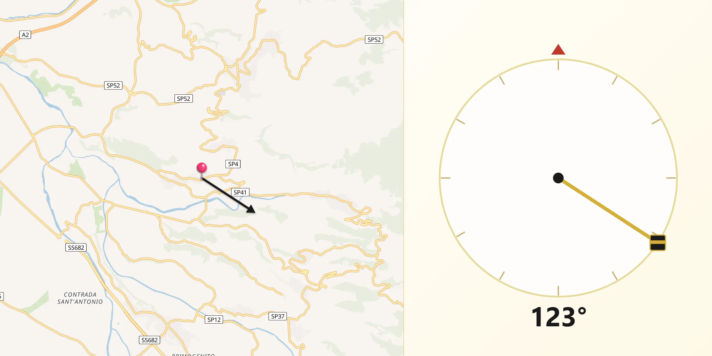 Direzione della Qibla da Feroleto della Chiesa