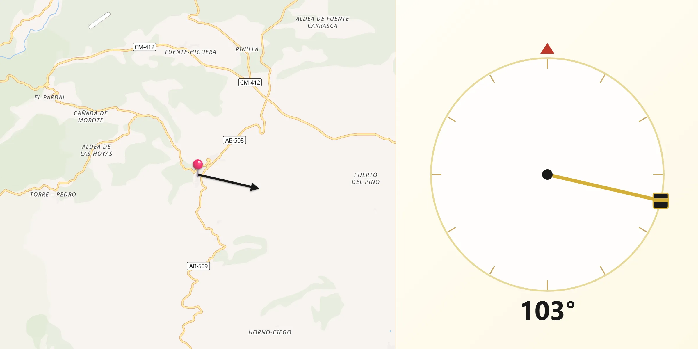 Dirección de la Qibla desde Molinicos