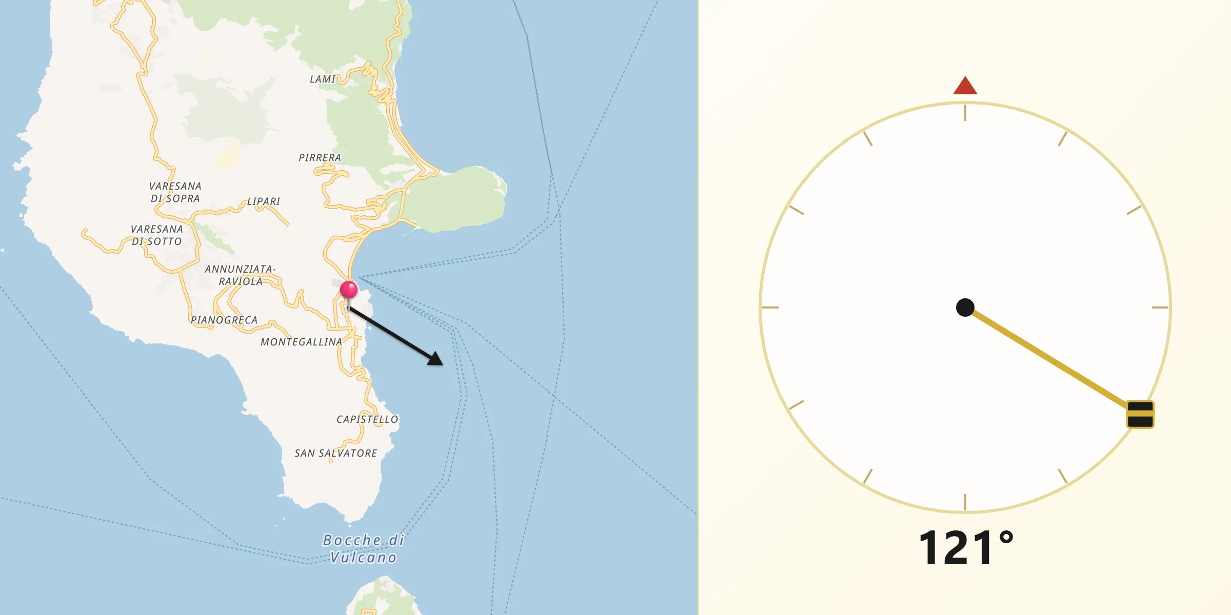 Direzione della Qibla da Lipari