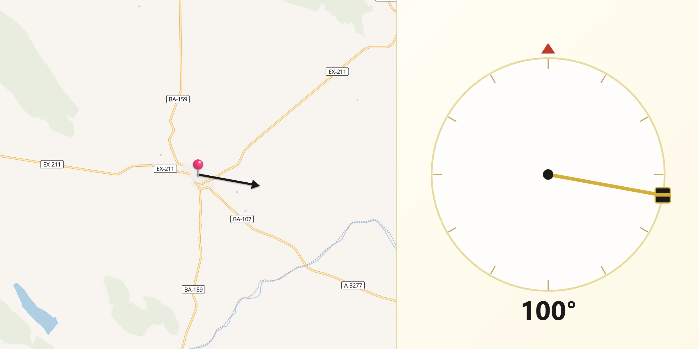 Dirección de la Qibla desde Peraleda del Zaucejo