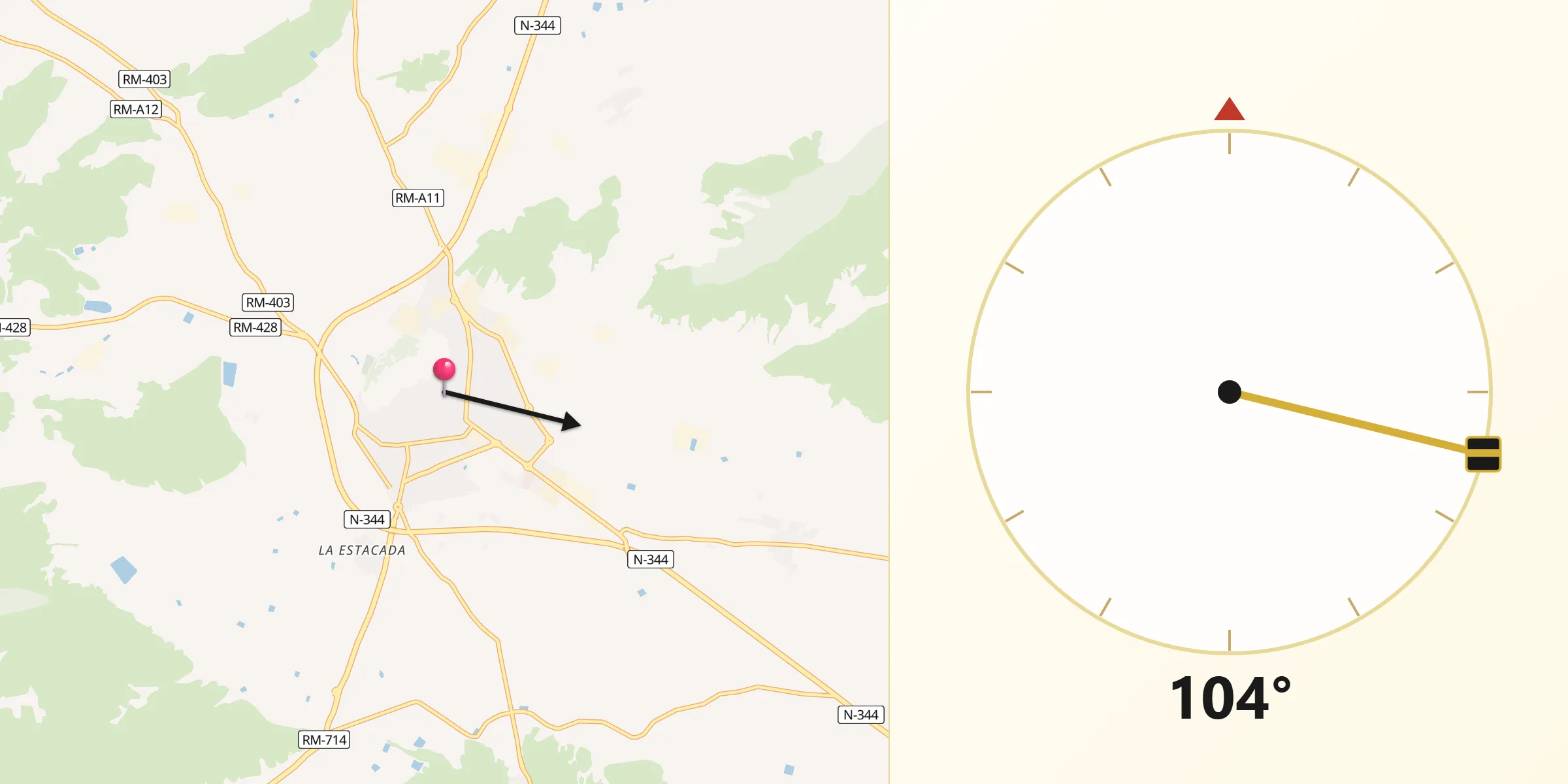 Dirección de la Qibla desde Jumilla