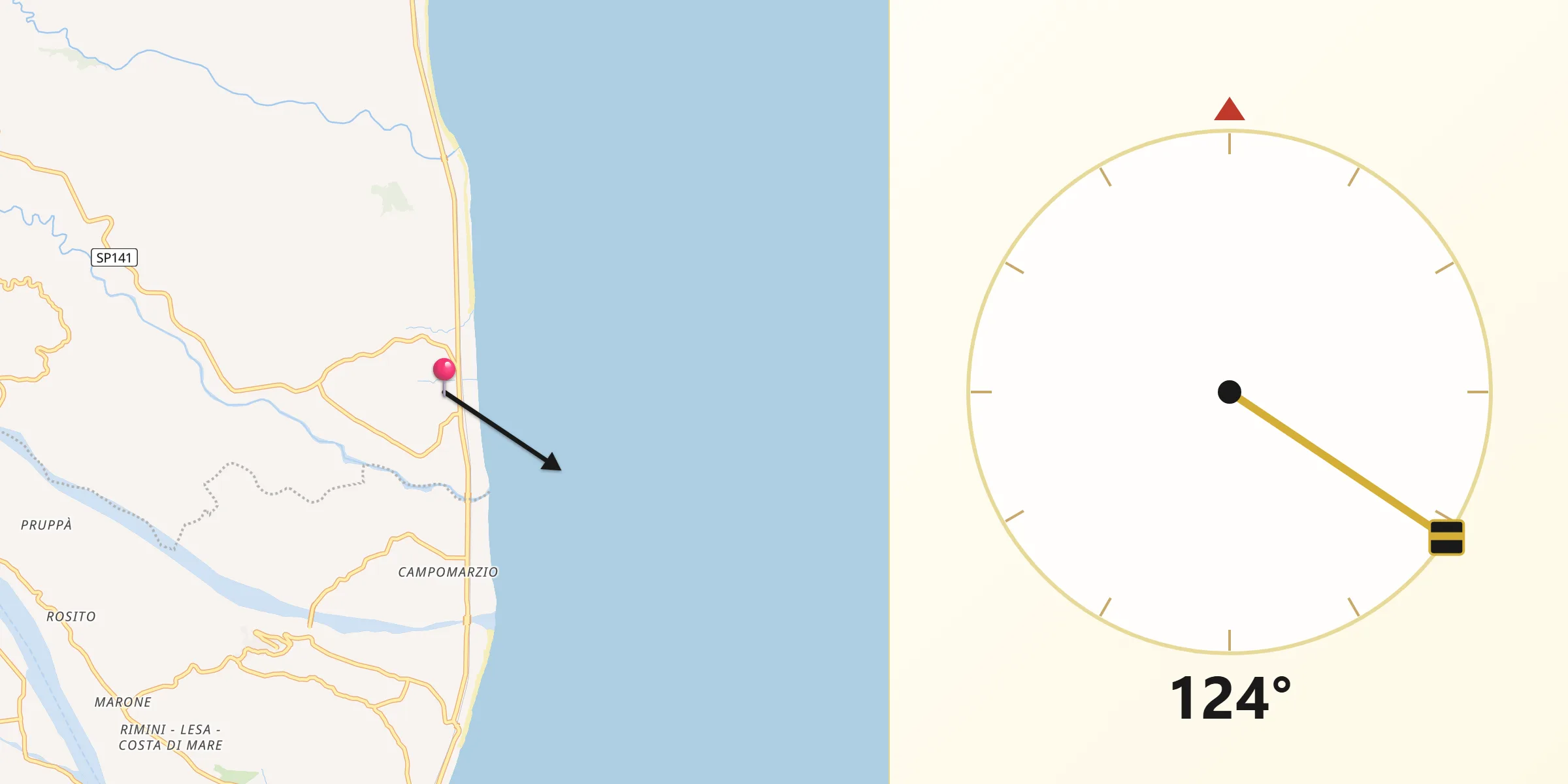 Direzione della Qibla da Guardavalle Marina
