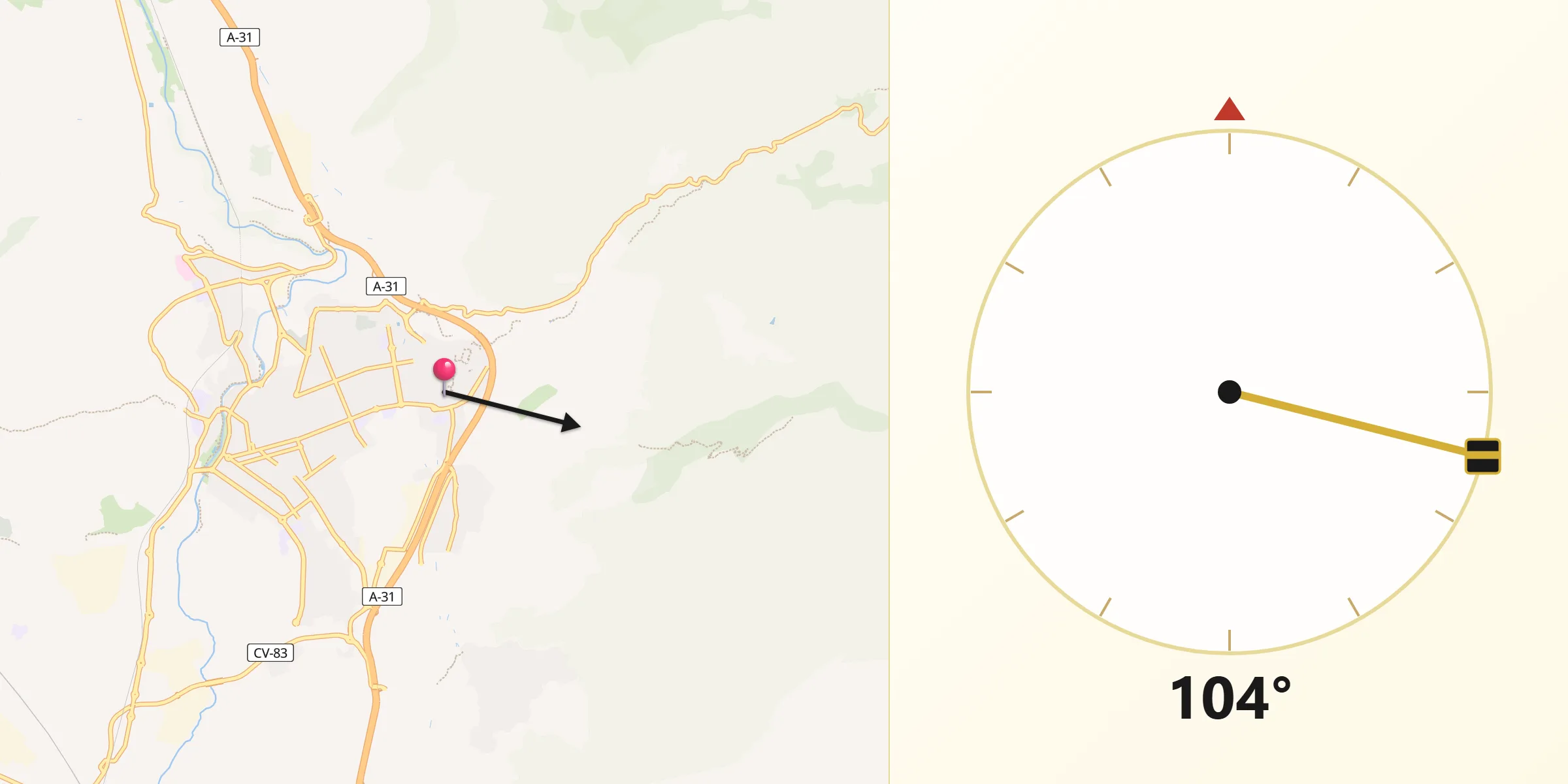 Dirección de la Qibla desde Petrer
