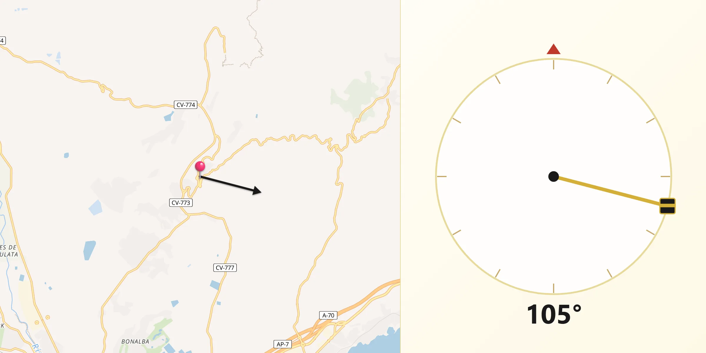 Dirección de la Qibla desde Busot