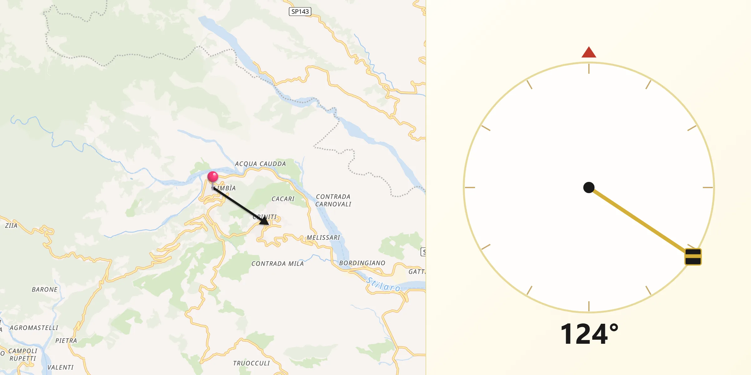 Direzione della Qibla da Bivongi