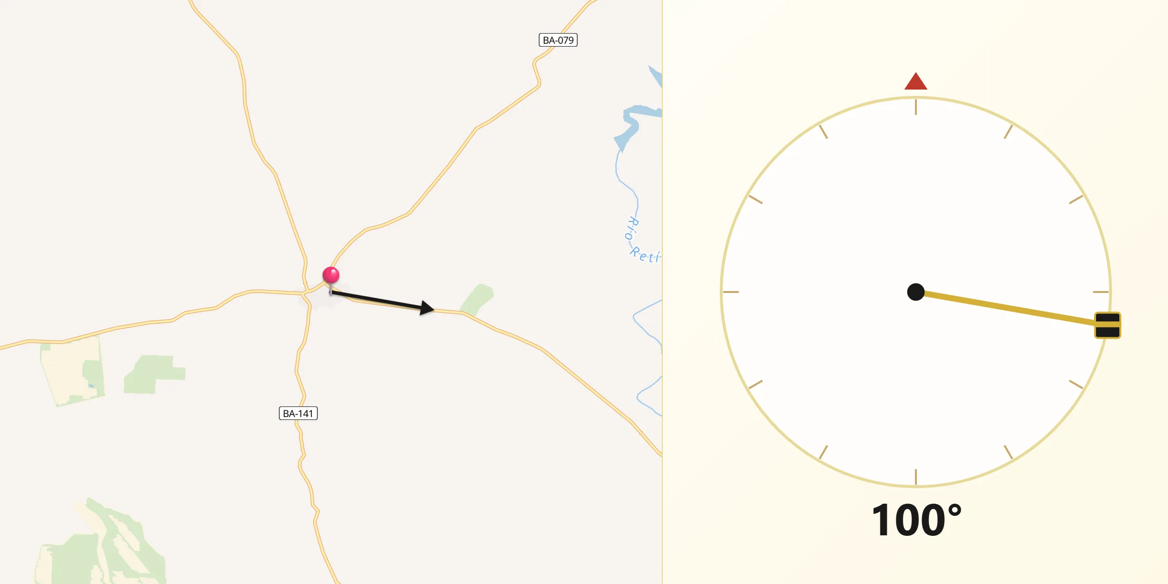 Dirección de la Qibla desde Hinojosa del Valle