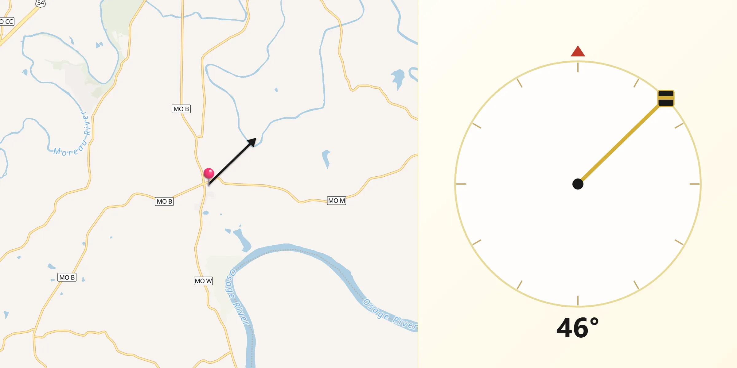 Qibla Direction from Wardsville