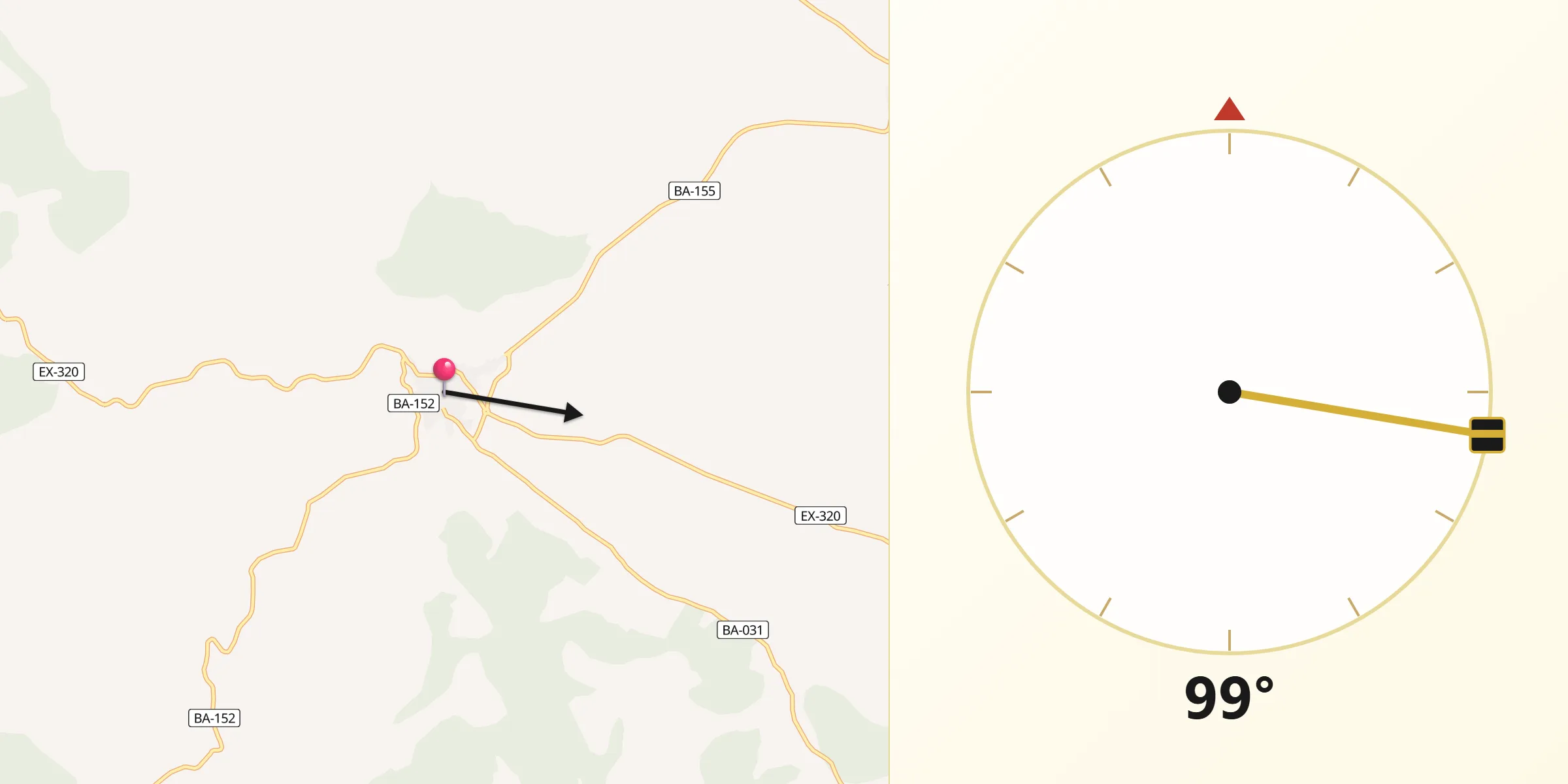 Dirección de la Qibla desde Salvatierra de los Barros