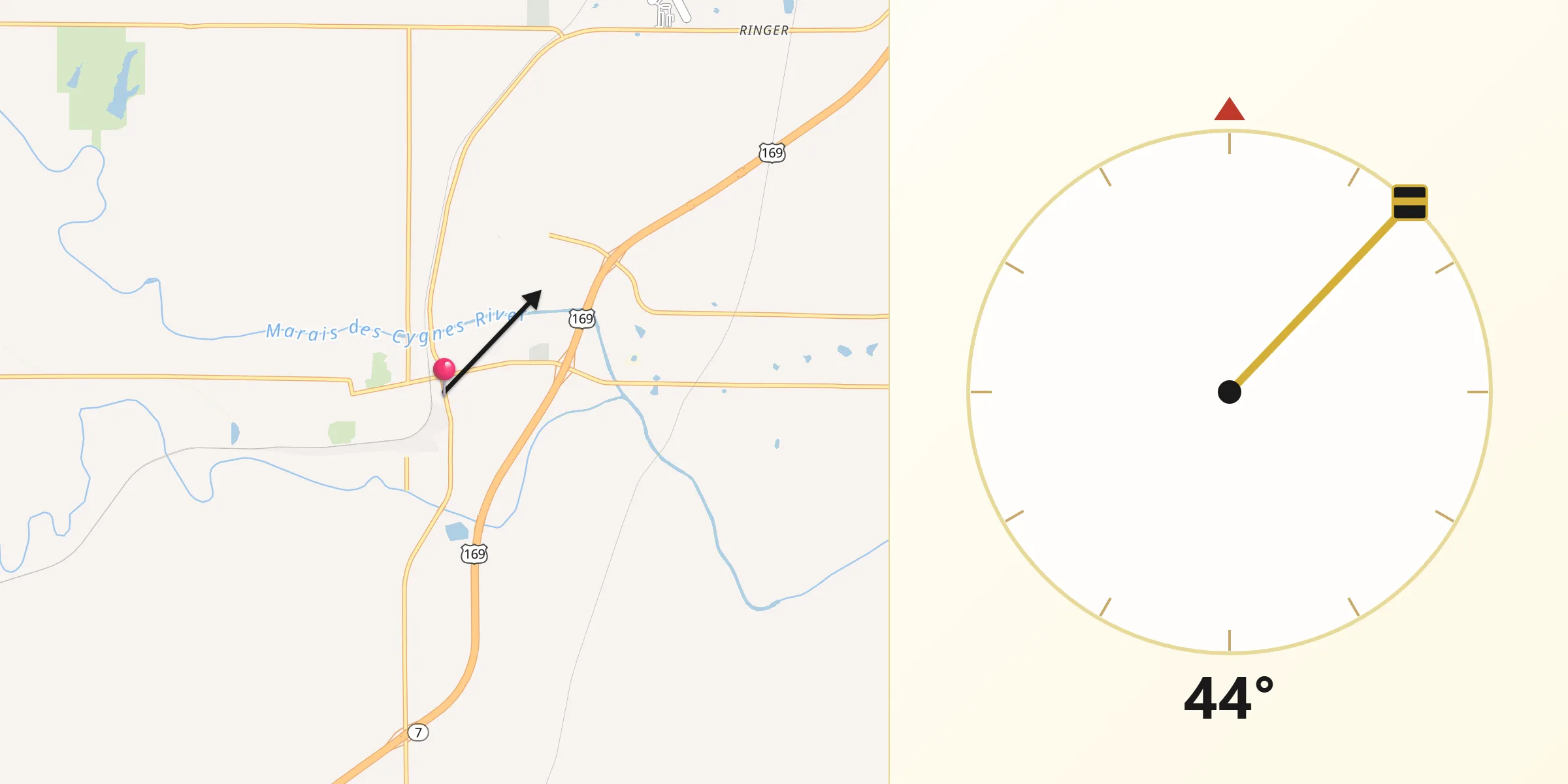 Qibla Direction from Osawatomie