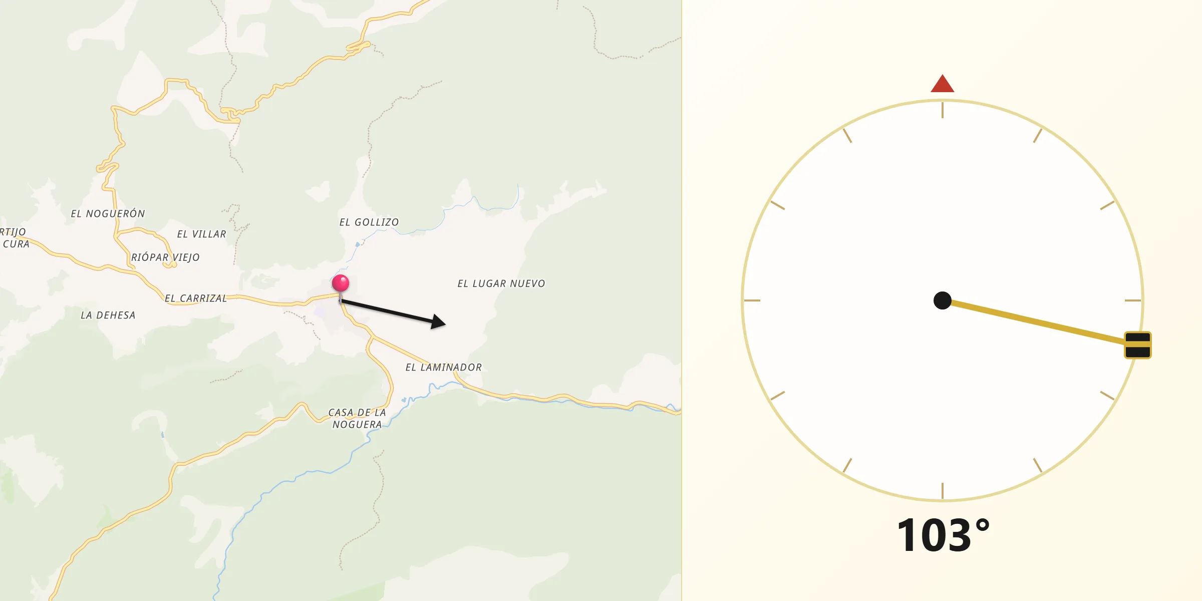 Dirección de la Qibla desde Riópar