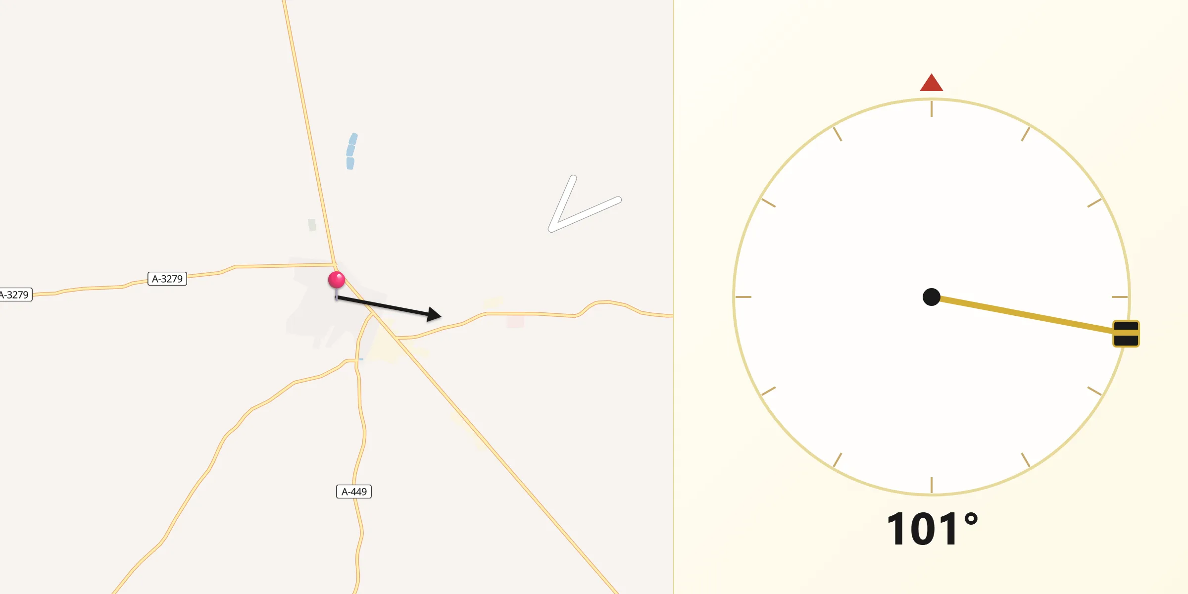Dirección de la Qibla desde Hinojosa del Duque