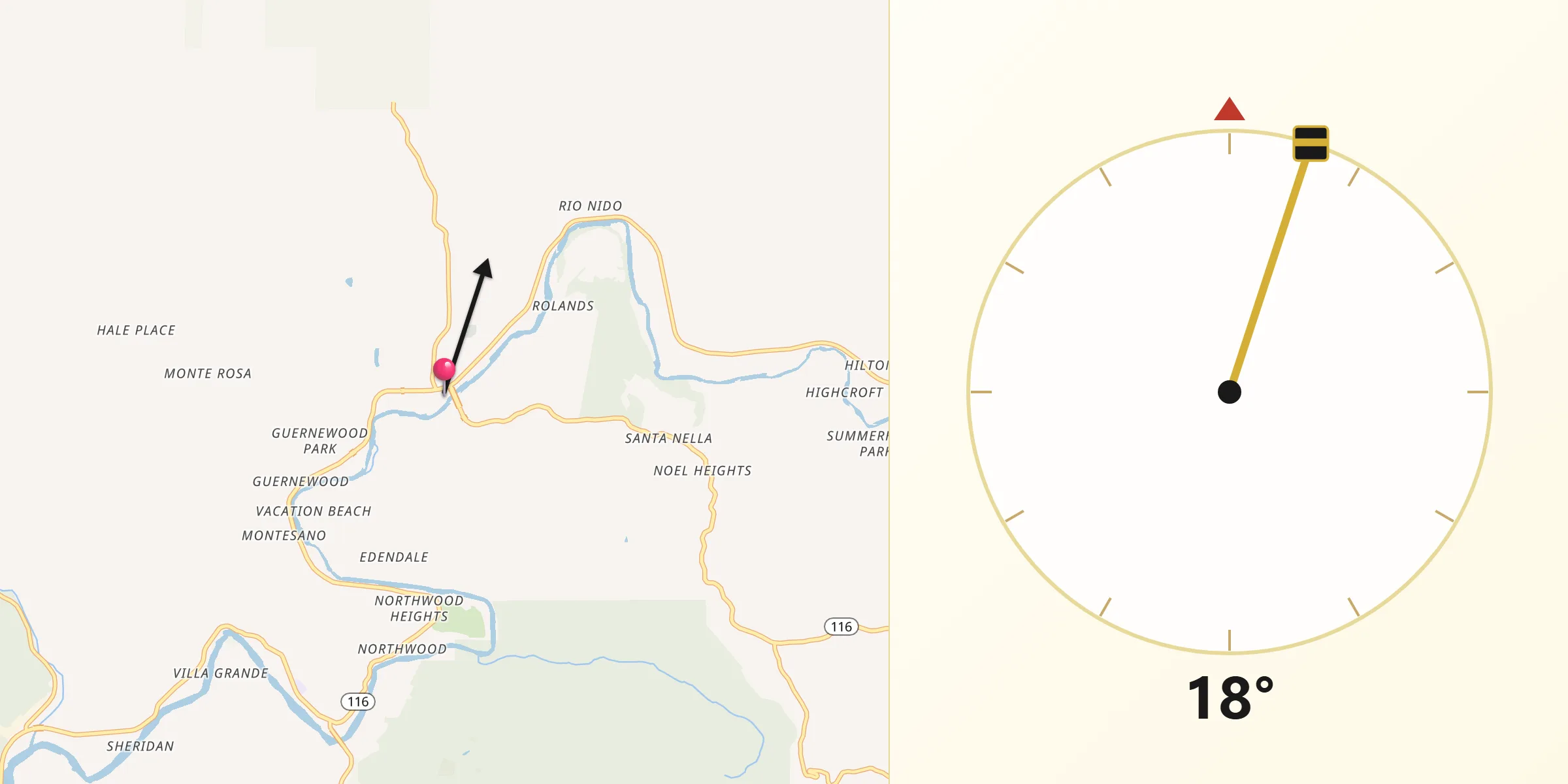 Qibla Direction from Guerneville