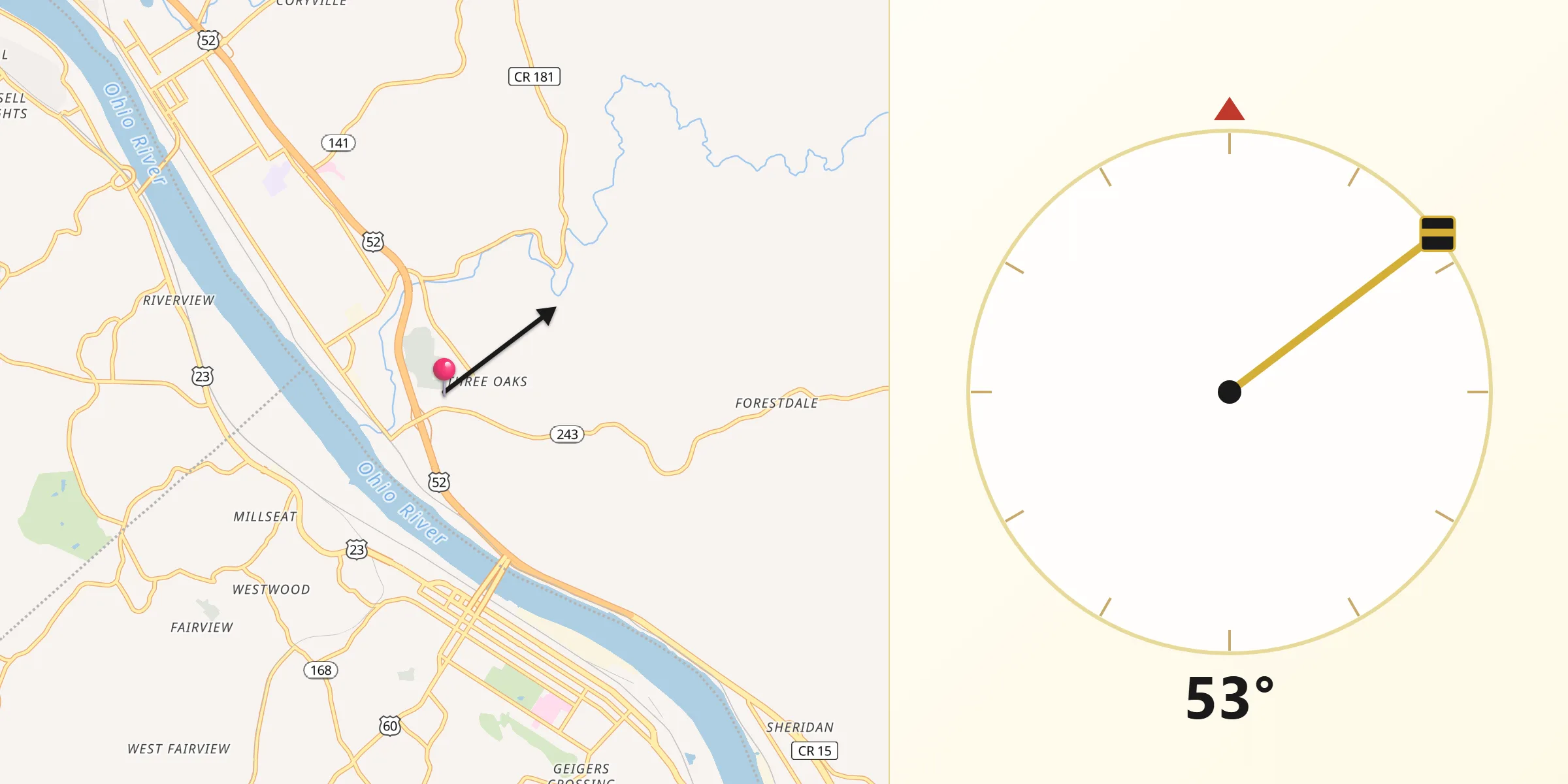 Qibla Direction from Coal Grove