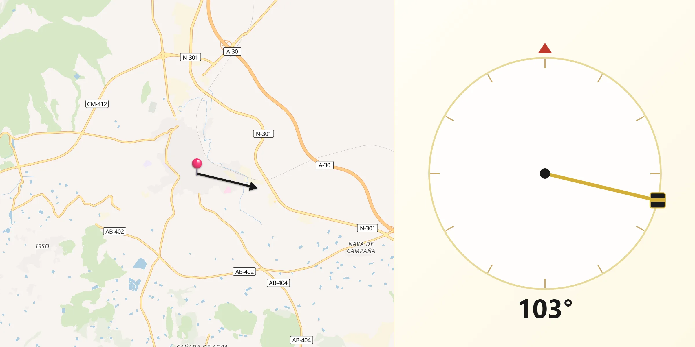 Dirección de la Qibla desde Hellín