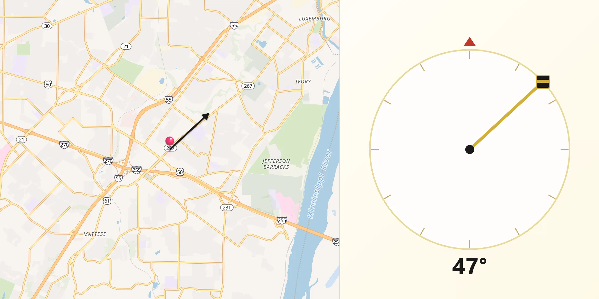 Qibla Direction from Mehlville