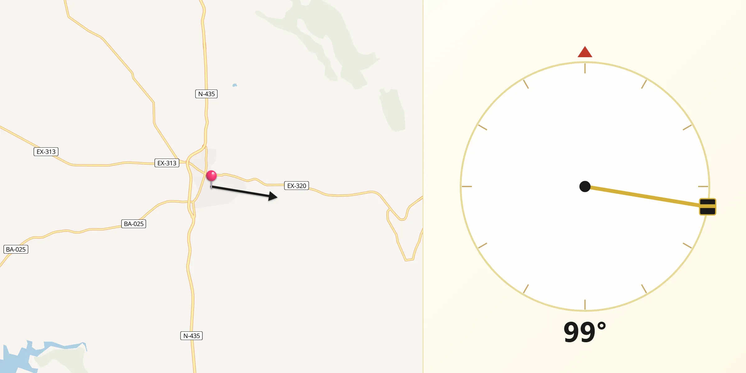 Dirección de la Qibla desde Barcarrota