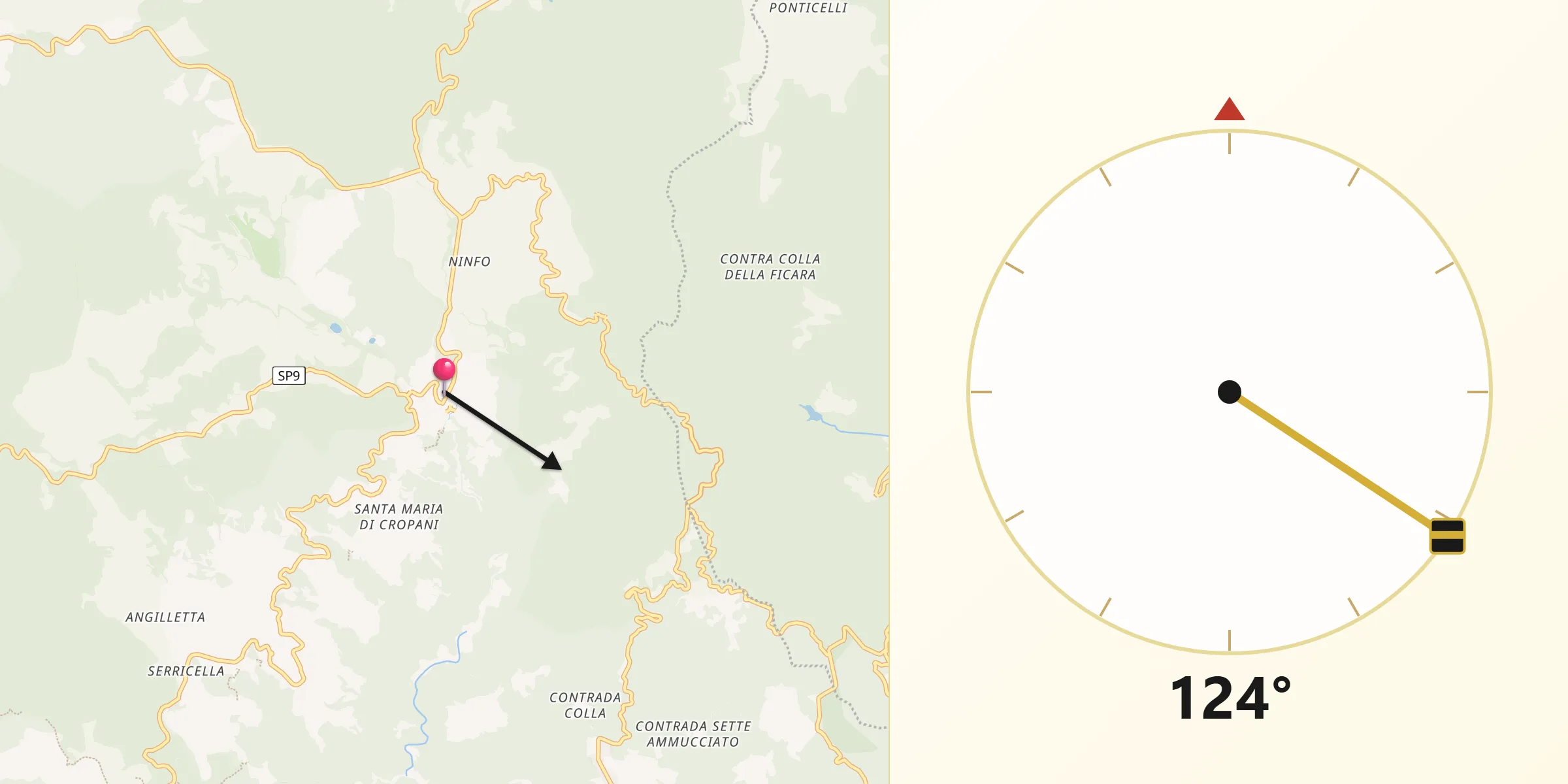 Direzione della Qibla da Mongiana