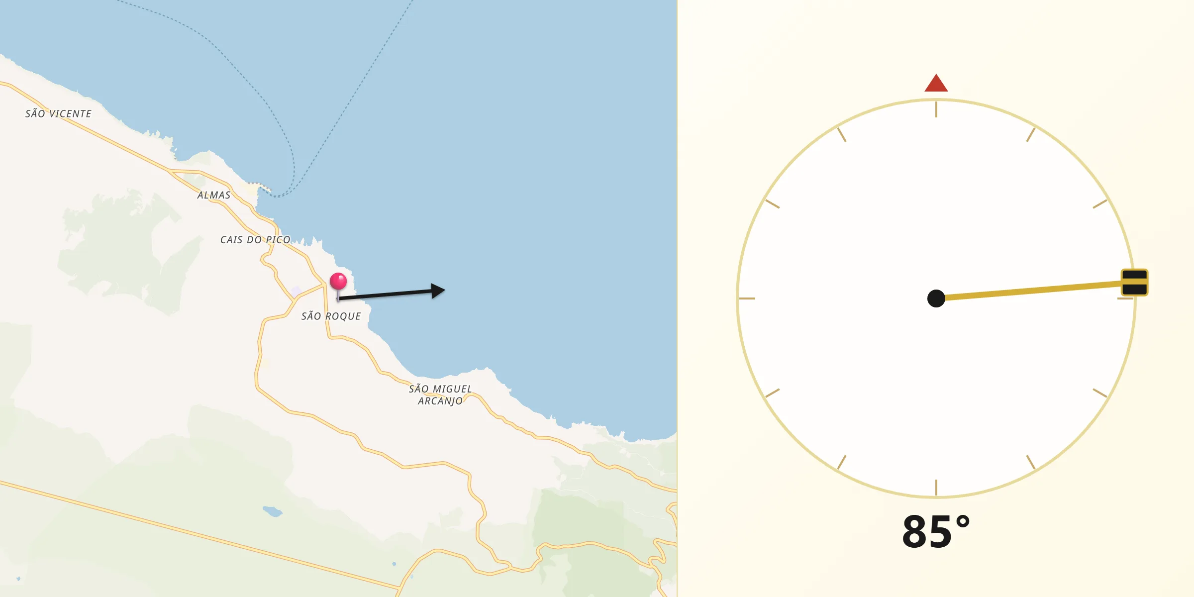 Direção da Qibla a partir de São Roque do Pico