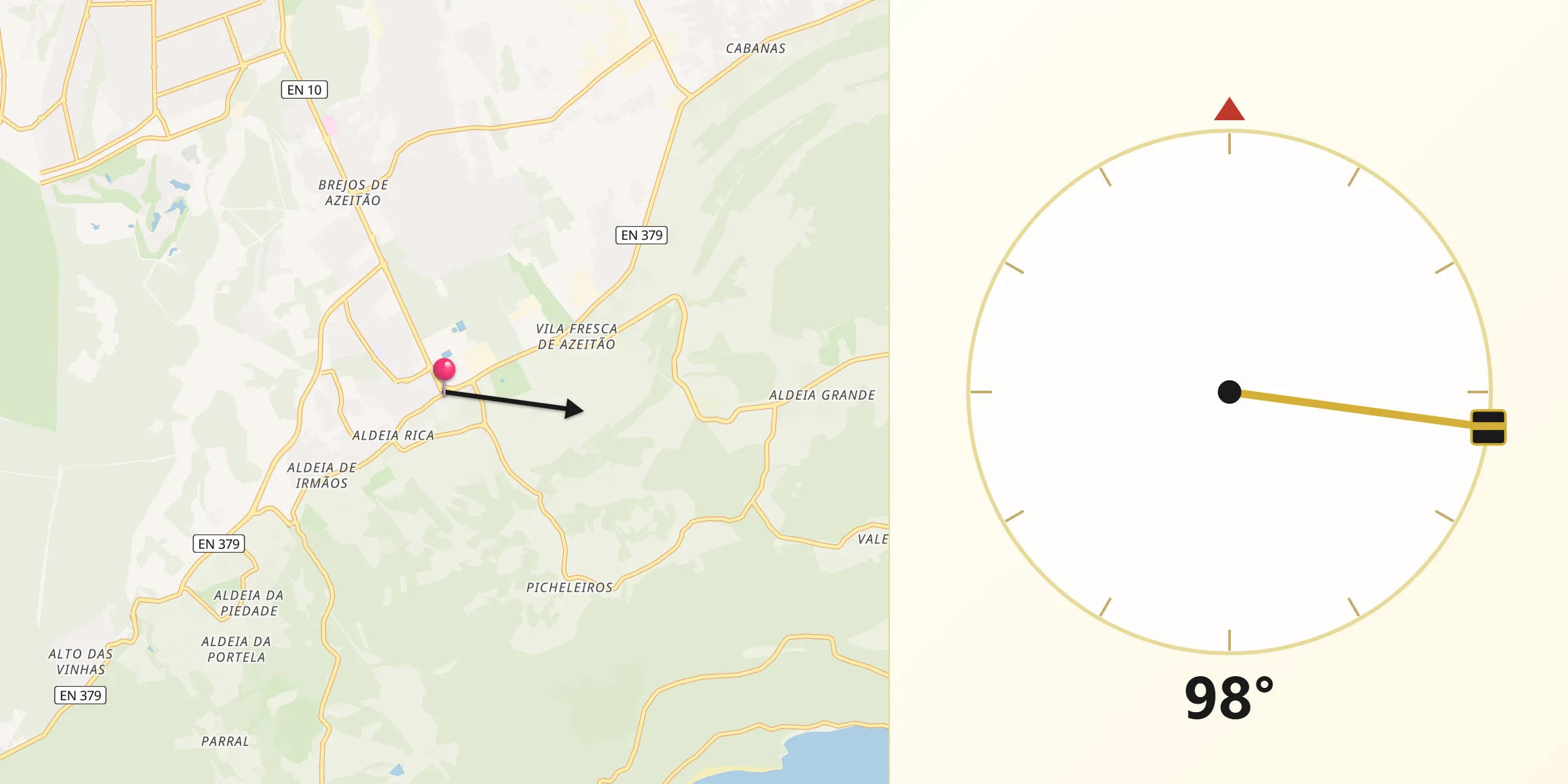 Direção da Qibla a partir de Azeitão