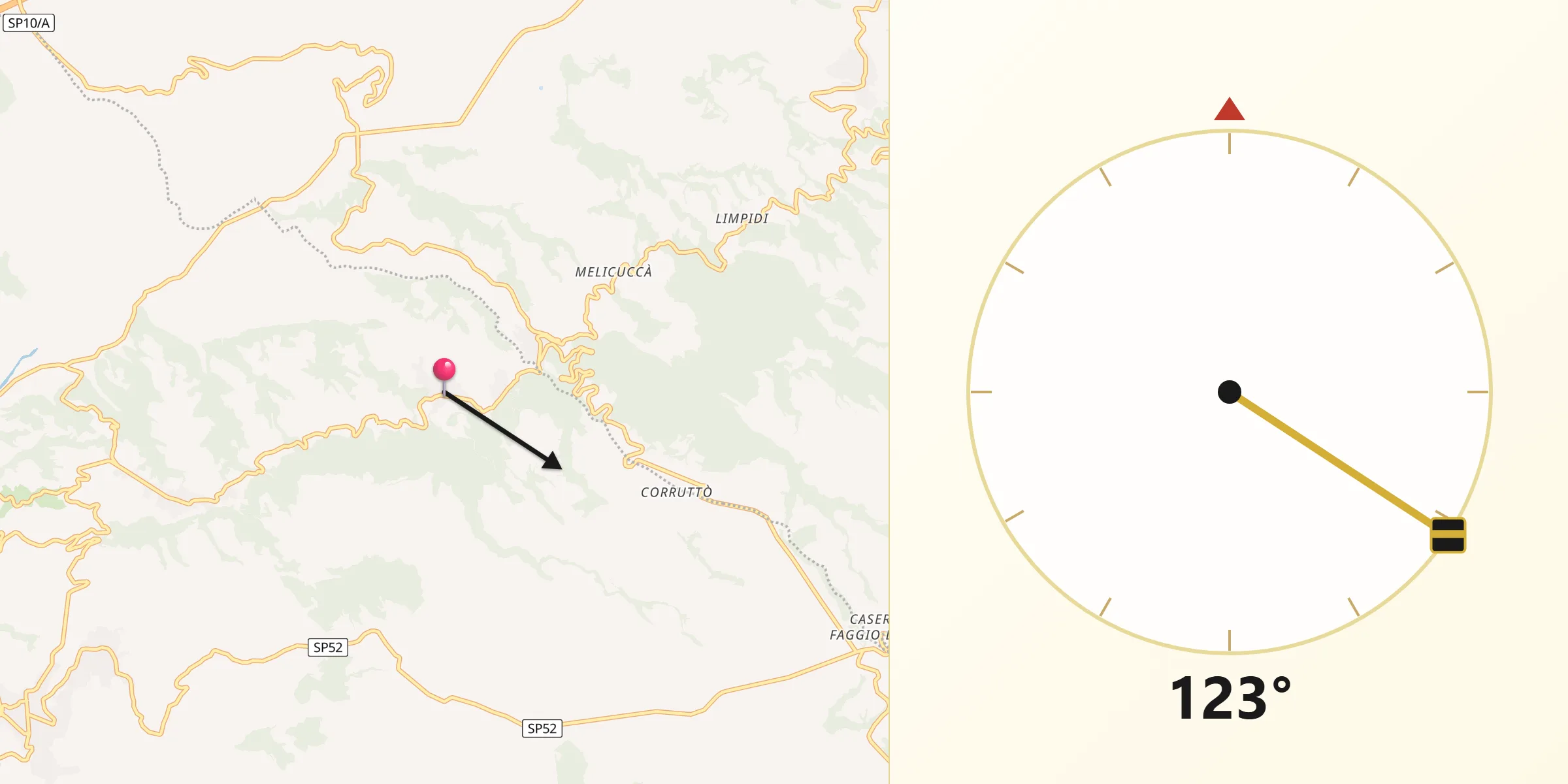 Direzione della Qibla da San Pietro di Caridà