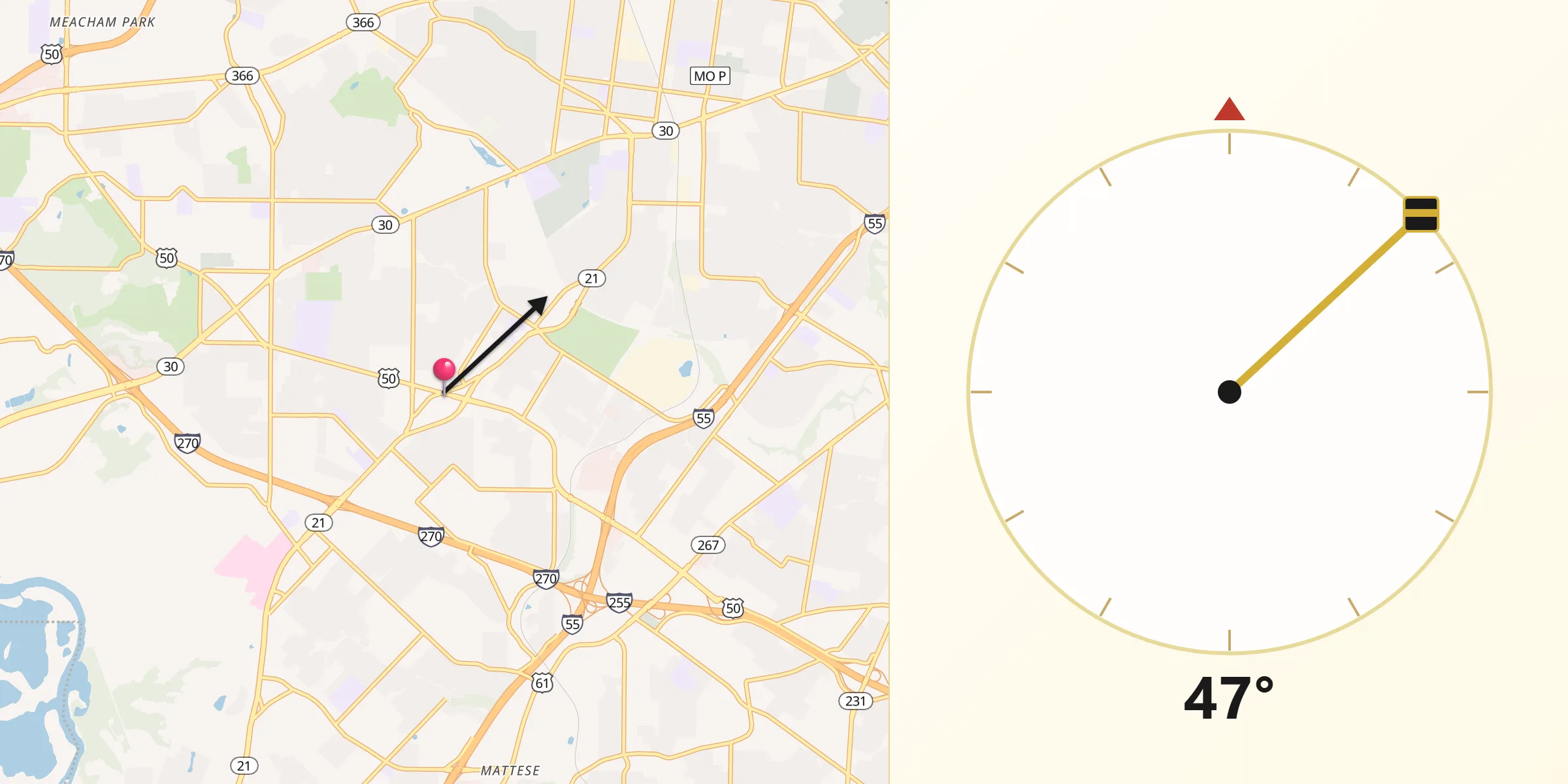 Dirección de la Qibla desde Concord
