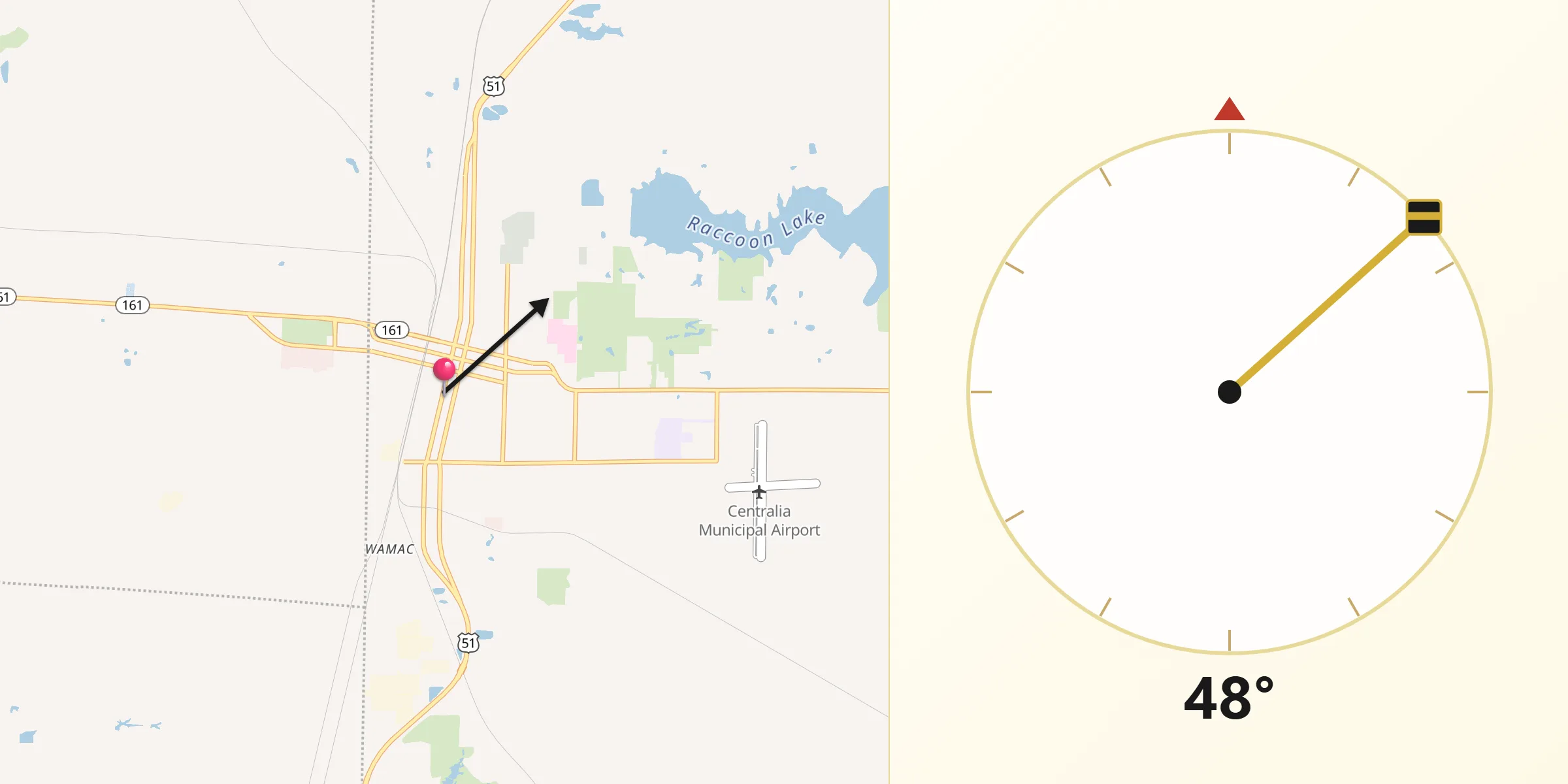 Qibla Direction from Centralia