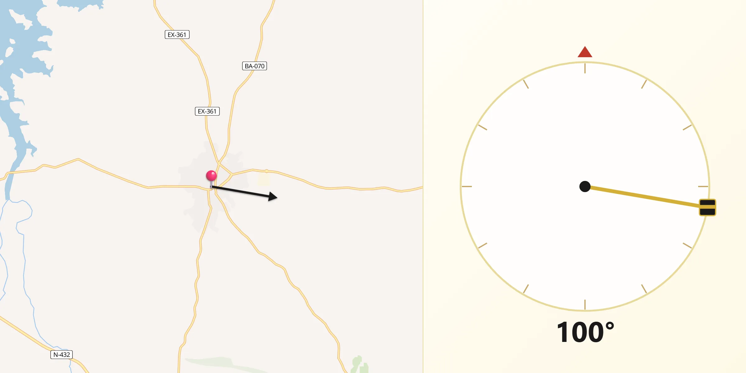 Dirección de la Qibla desde Fuente del Maestre