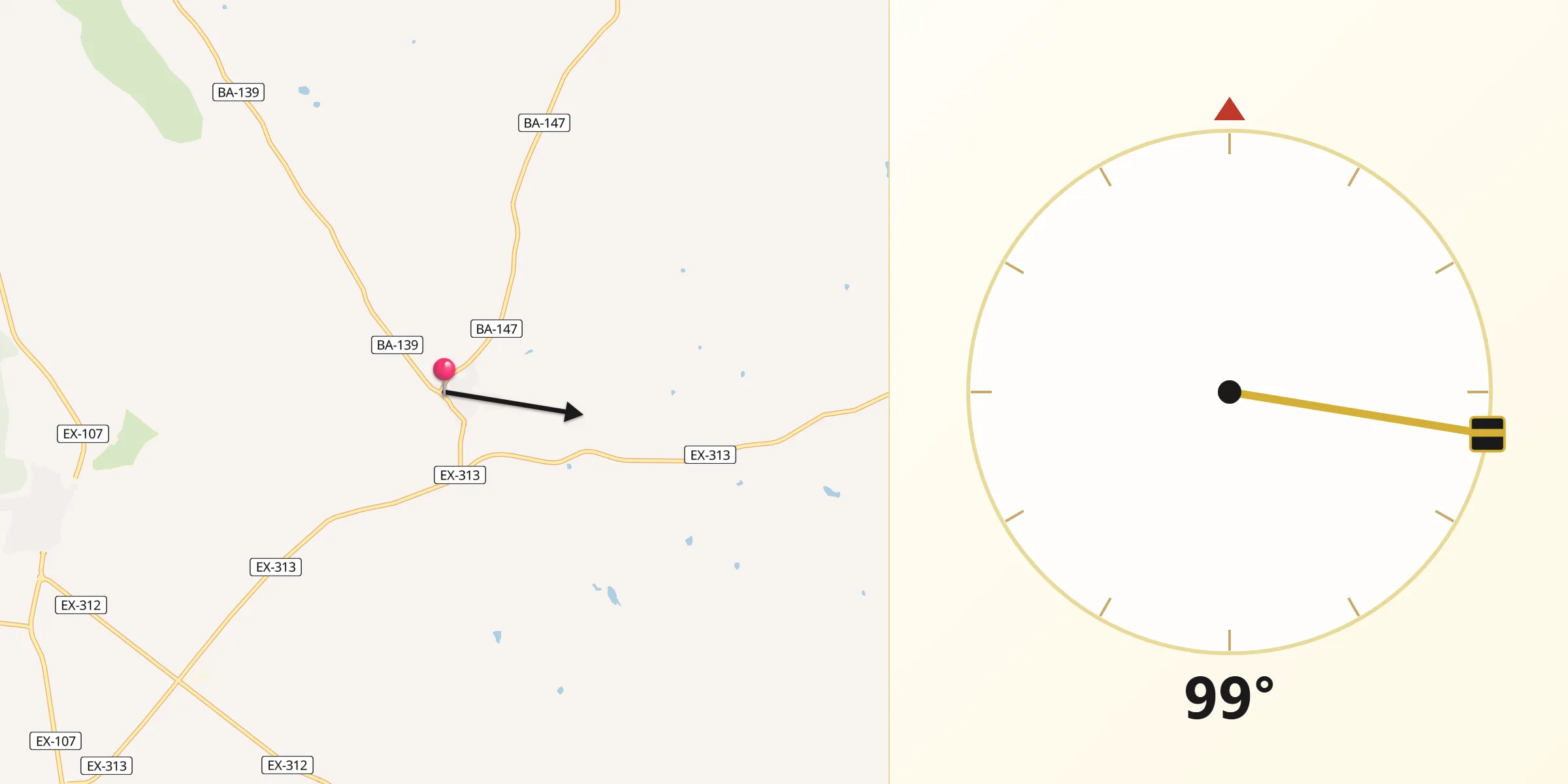 Dirección de la Qibla desde Táliga