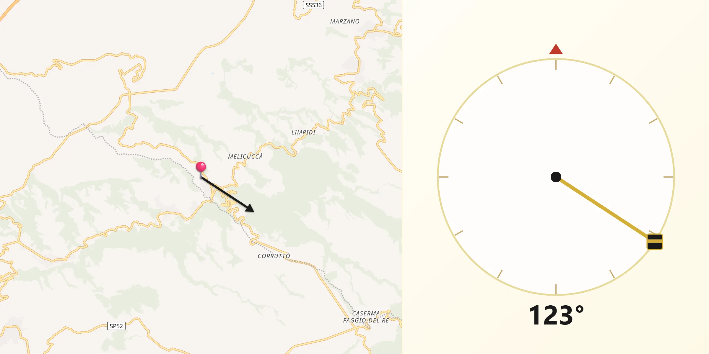 Direzione della Qibla da Dinami