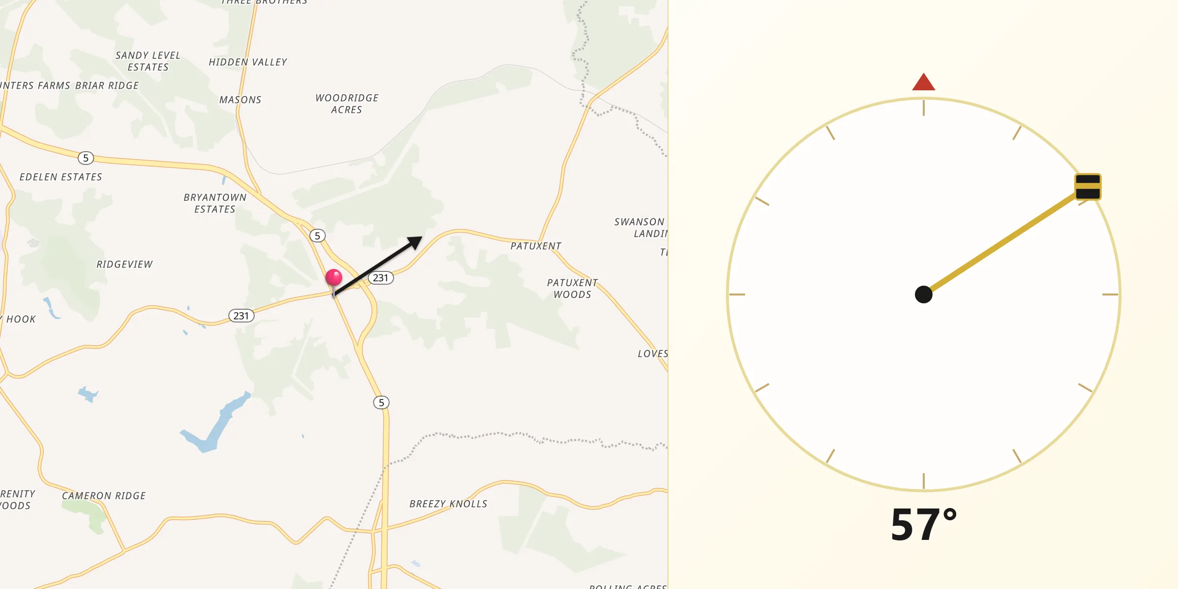 Qibla Direction from Hughesville
