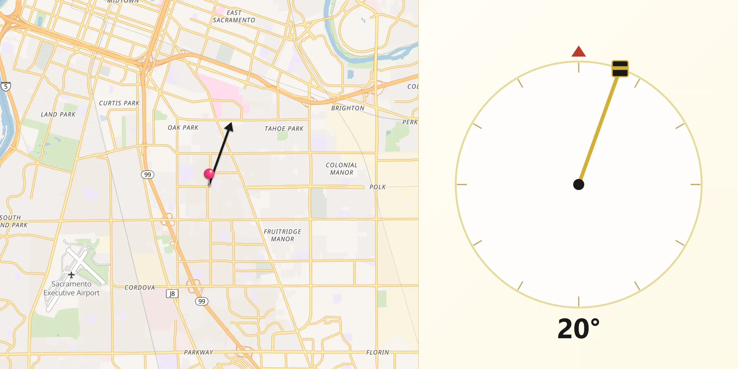 Qibla Direction from Fruitridge Pocket