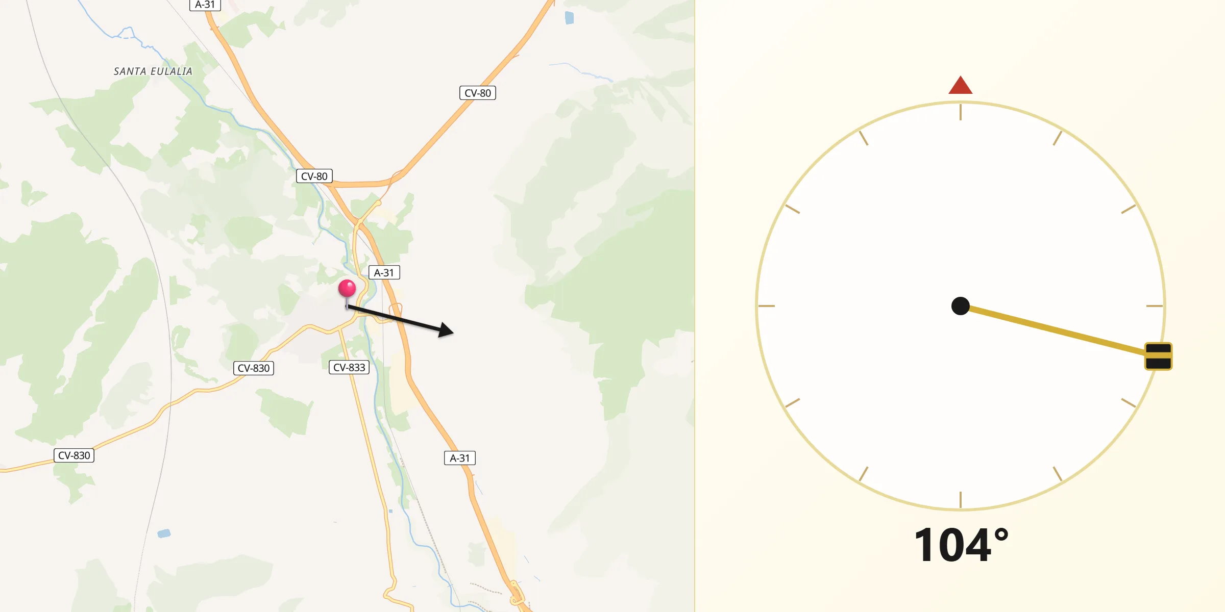 Dirección de la Qibla desde Sax
