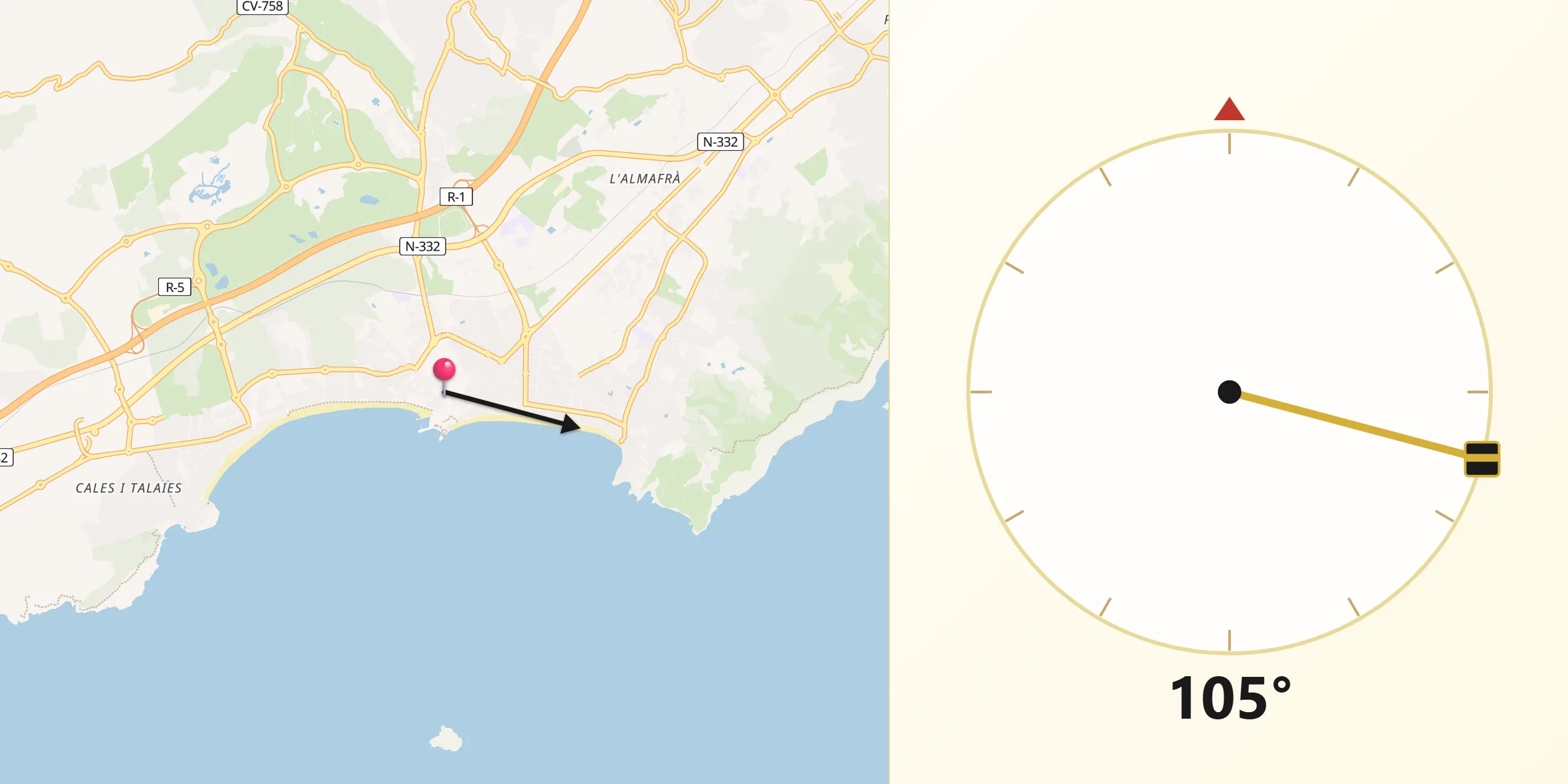 Dirección de la Qibla desde Benidorm