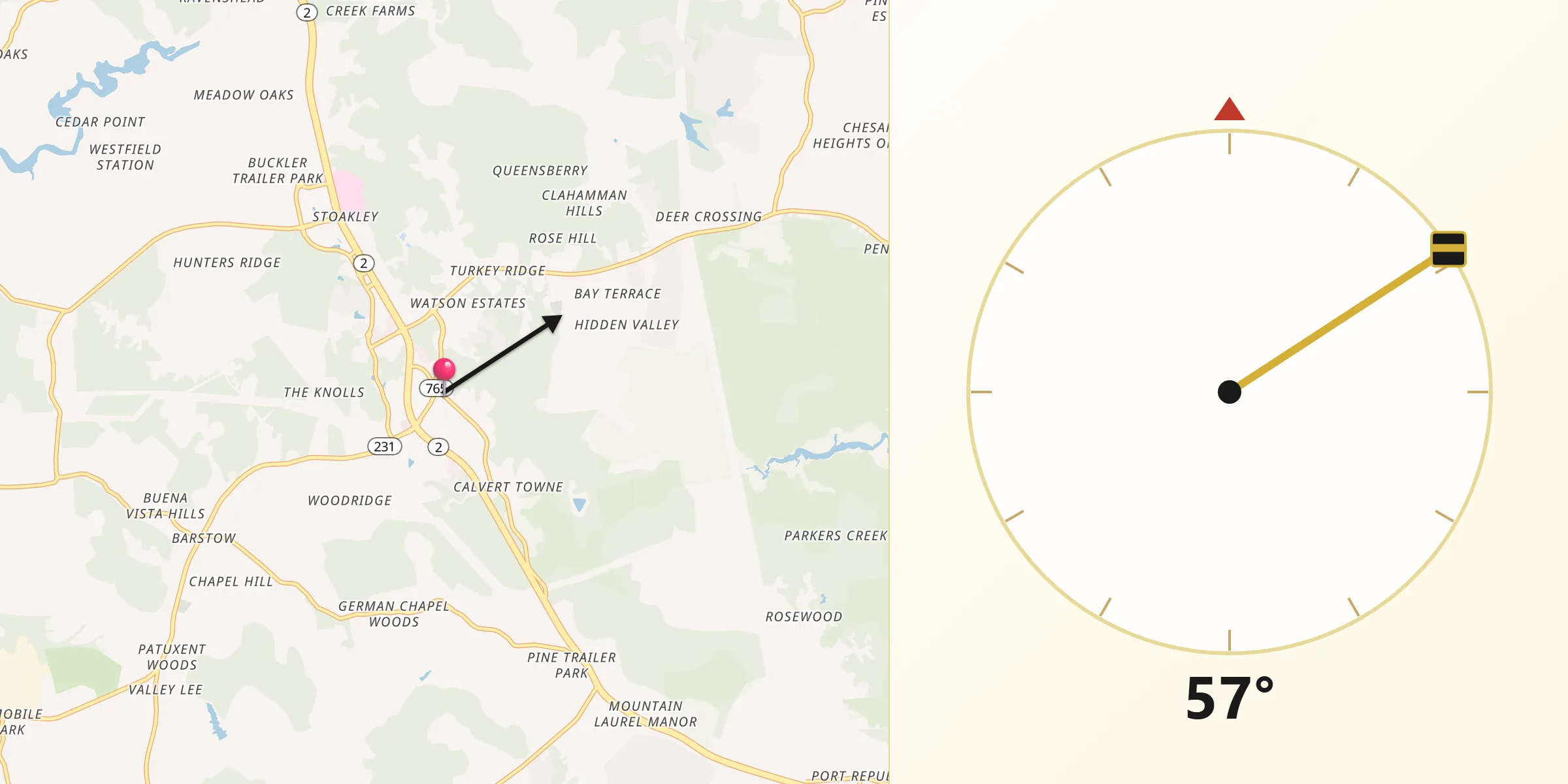 Qibla Direction from Prince Frederick