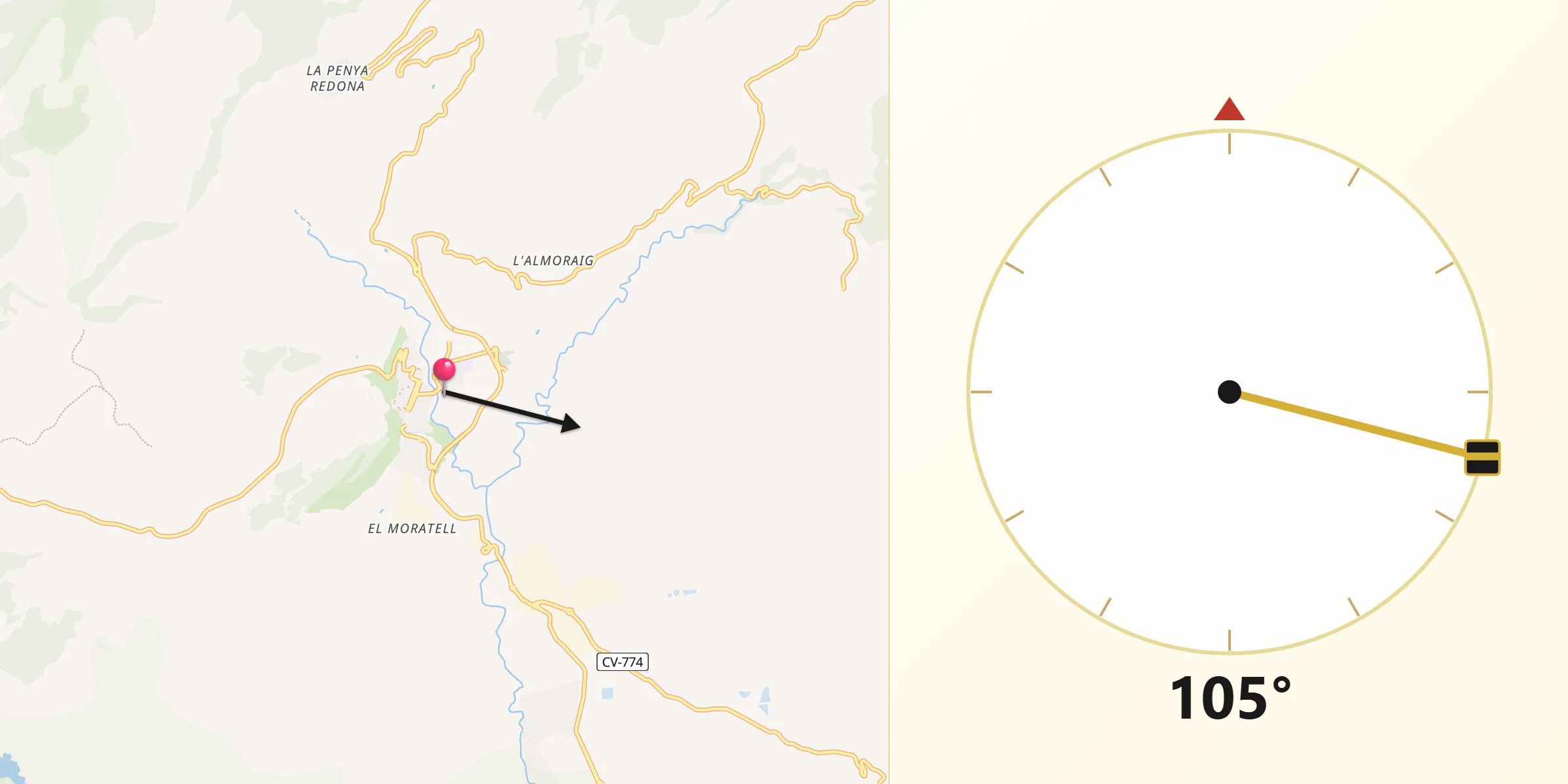 Dirección de la Qibla desde Jijona