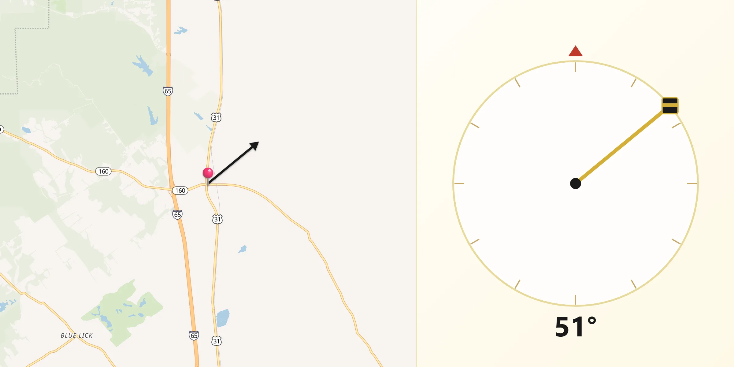 Qibla Direction from Henryville